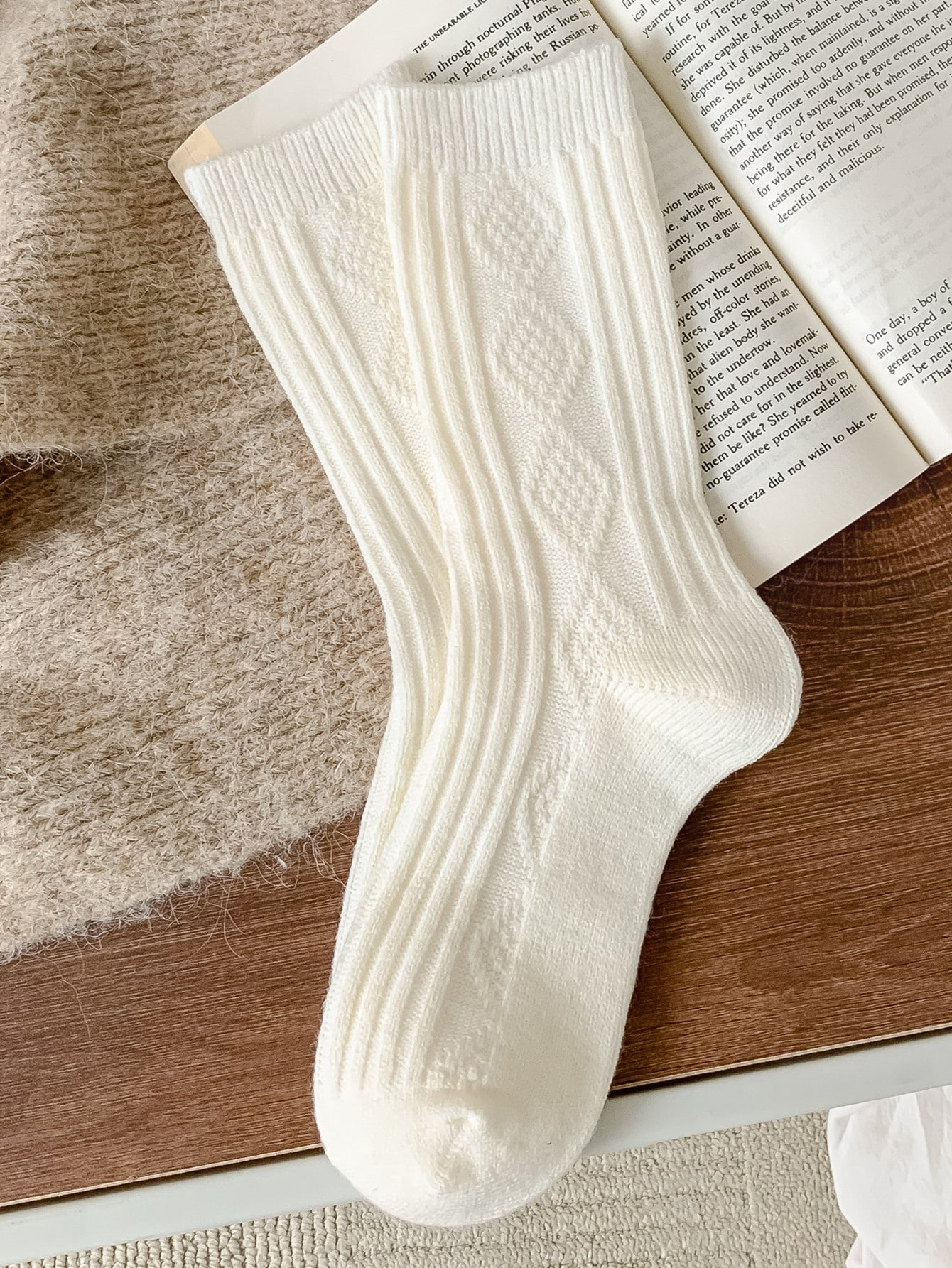Chaussettes mi-mollet en laine mélangée, unies