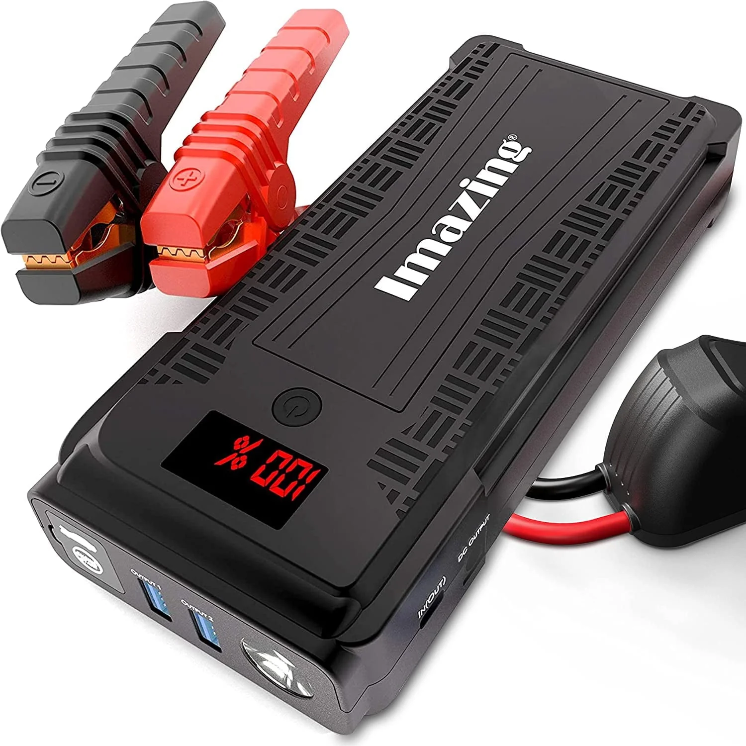 Imazing Portable Car Jump Starter   2500A Peak 20000mAH (Up to 8L Gas/8L Diesel Engine) 12V Auto Battery Booster Portable Power Pack with LCD Display, QC 3 0 and LED Light