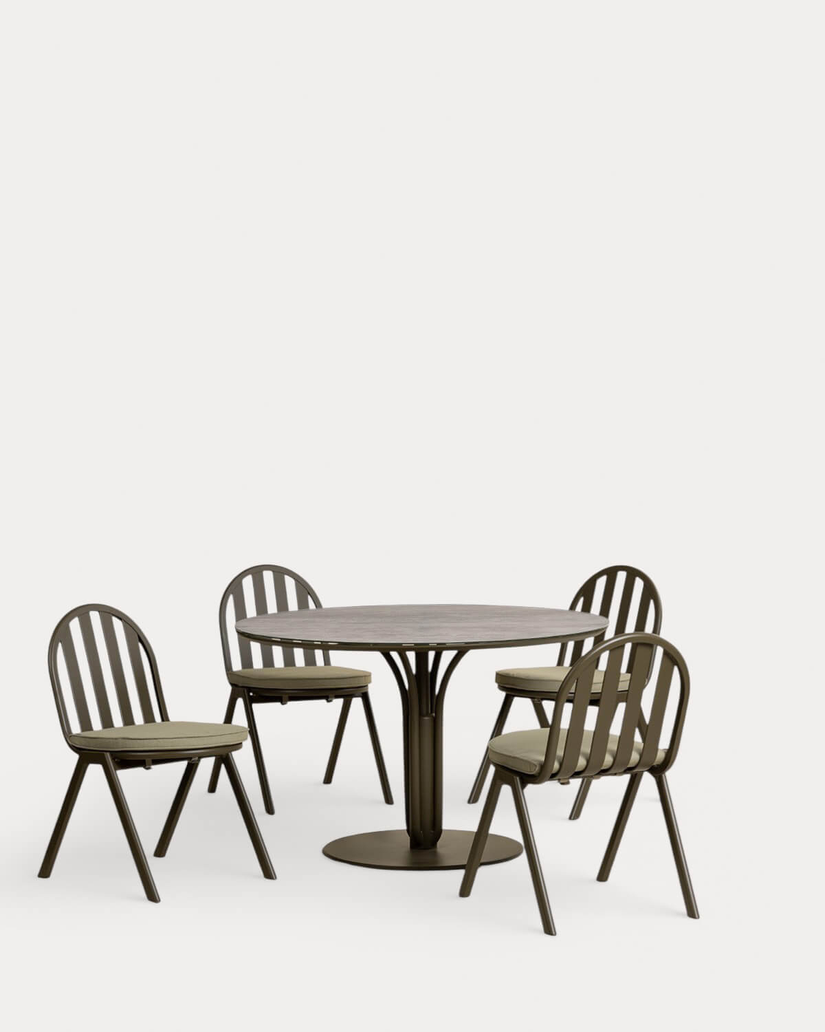 Llibet - Set de Mesa Redonda (Ø120 cm) y 4 Sillas de Exterior de Metal y Cristal Templado Llibet