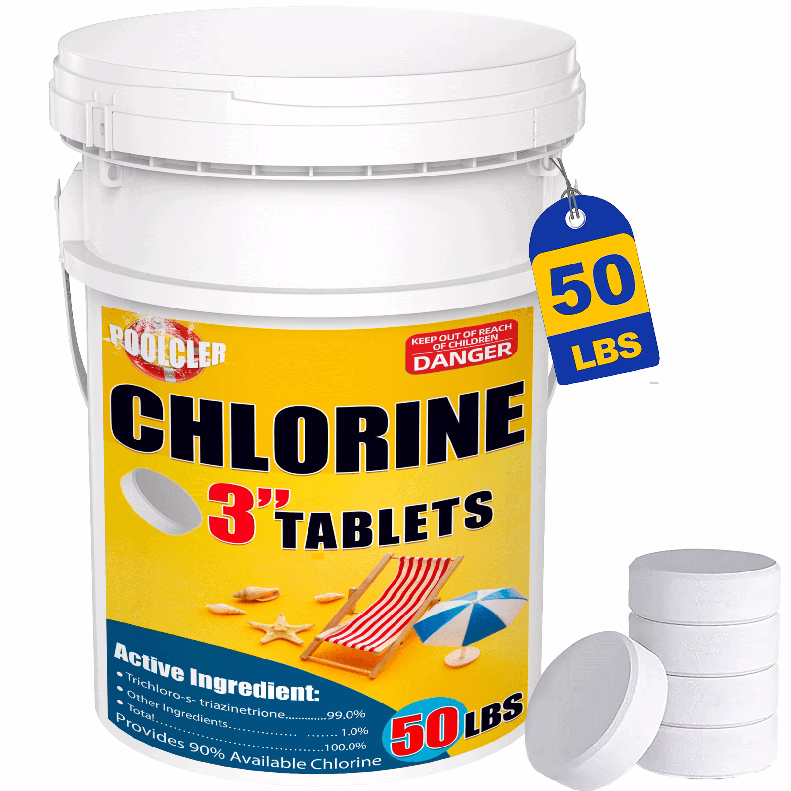 50 lb Pool & Spa Chlorine Tablets Pool Supplies 50 Pounds 3 in Chlorine Stabilizer Hot Tubs Bathtub Chlorinating Tablets