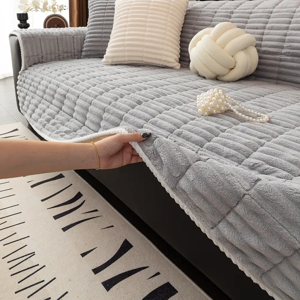 One-Piece Cozy Flannel Sofa Protection Non-Slip Waterproof Sectional Couch Cover