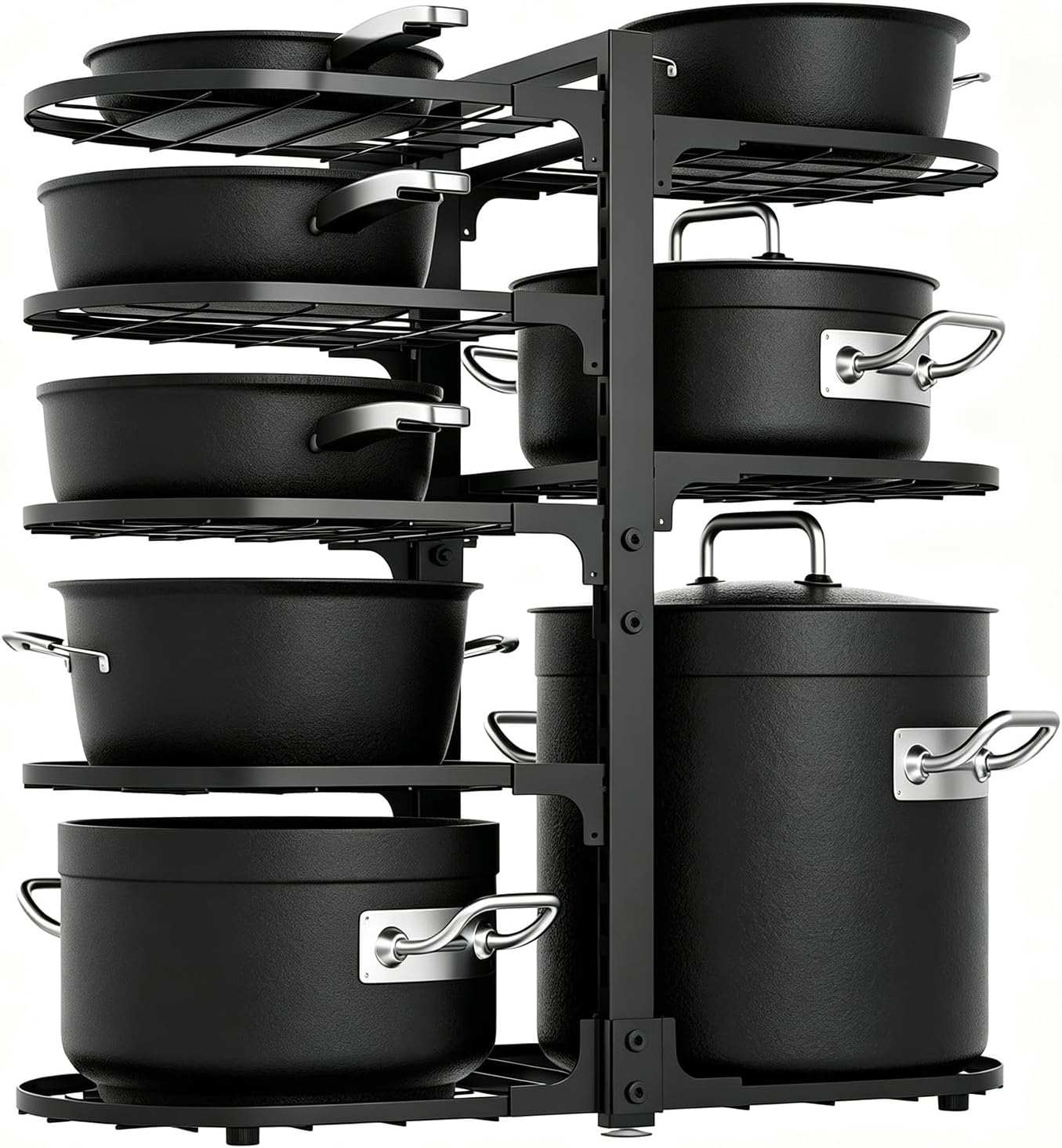 Adjustable Pot Rack: 8 Tier Pan Storage - 120LBS Kitchen Organizer