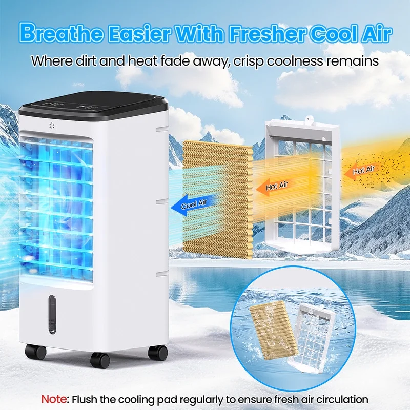Windowless Air Conditioners, 4 In 1 Portable Swamp Cooler with 2 Water Tanks, Room Air Conditioner with 4 Ice Packs, Remote, 12H Timer, 3 Speeds 4 Modes, Ductless Cooler for Indoor Home Office - Image 9