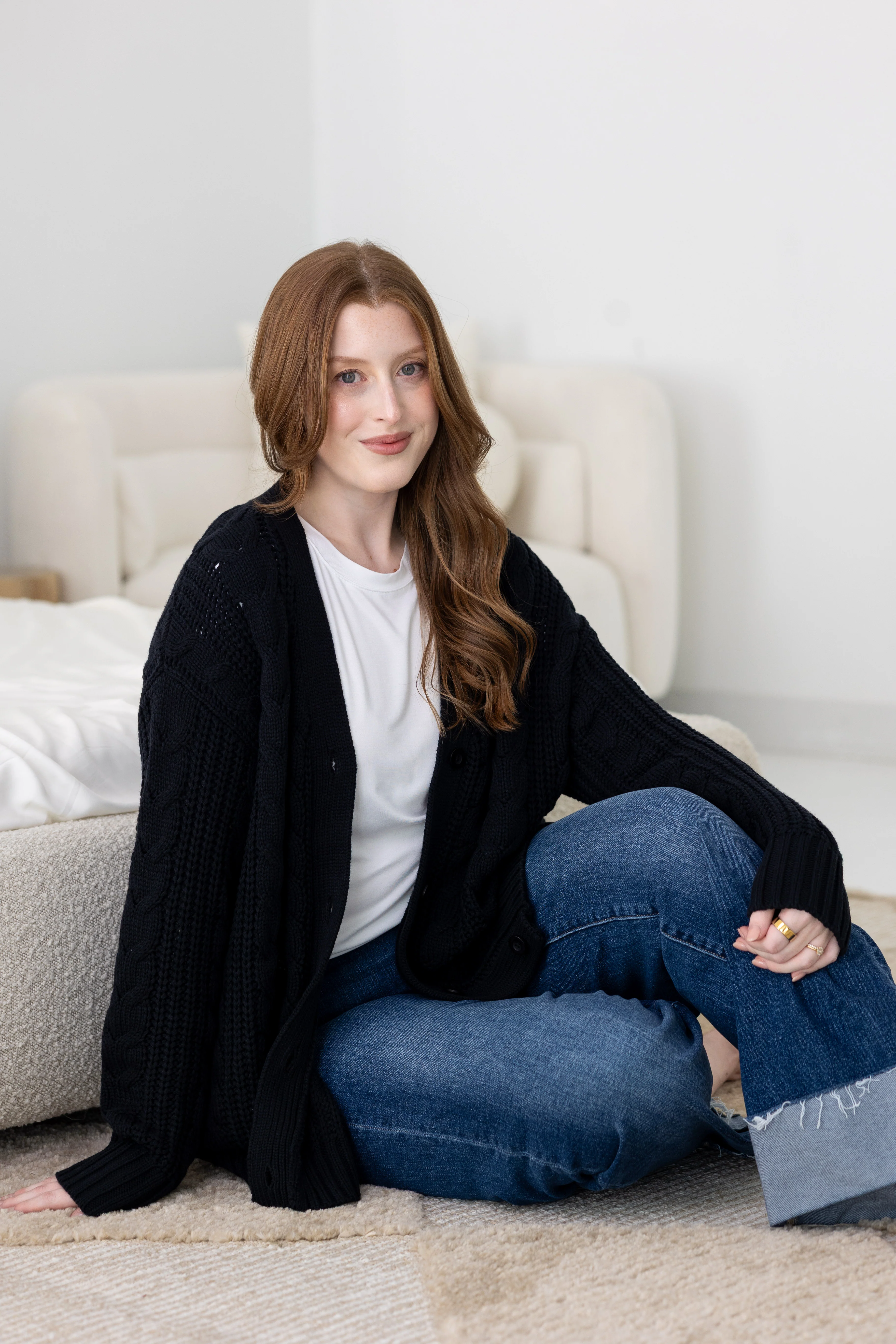 Cable Knit Adult Cardigan in Midnight