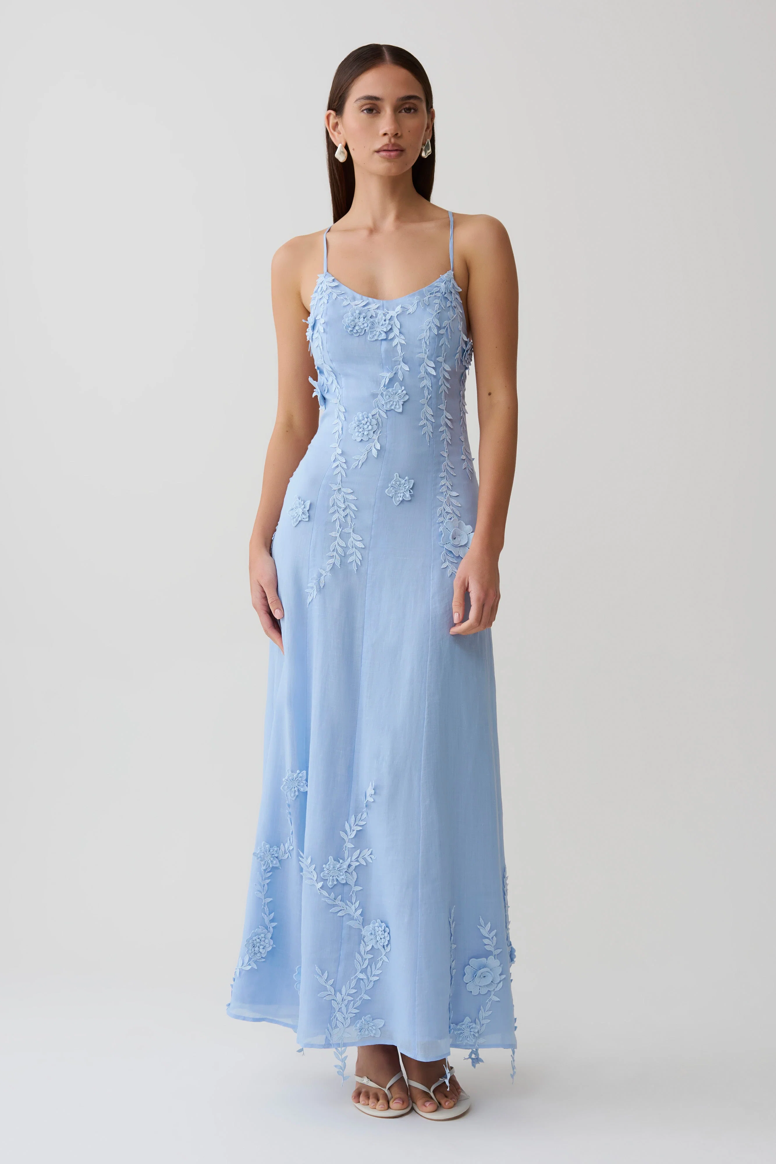 Odette Floral Lace Midi Dress - Pale Blue