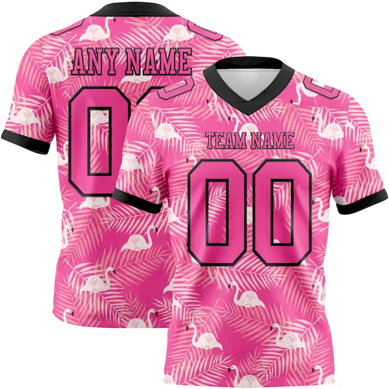 Custom Pink Black 3D Pattern Flamingo Mesh Authentic rugby jersey