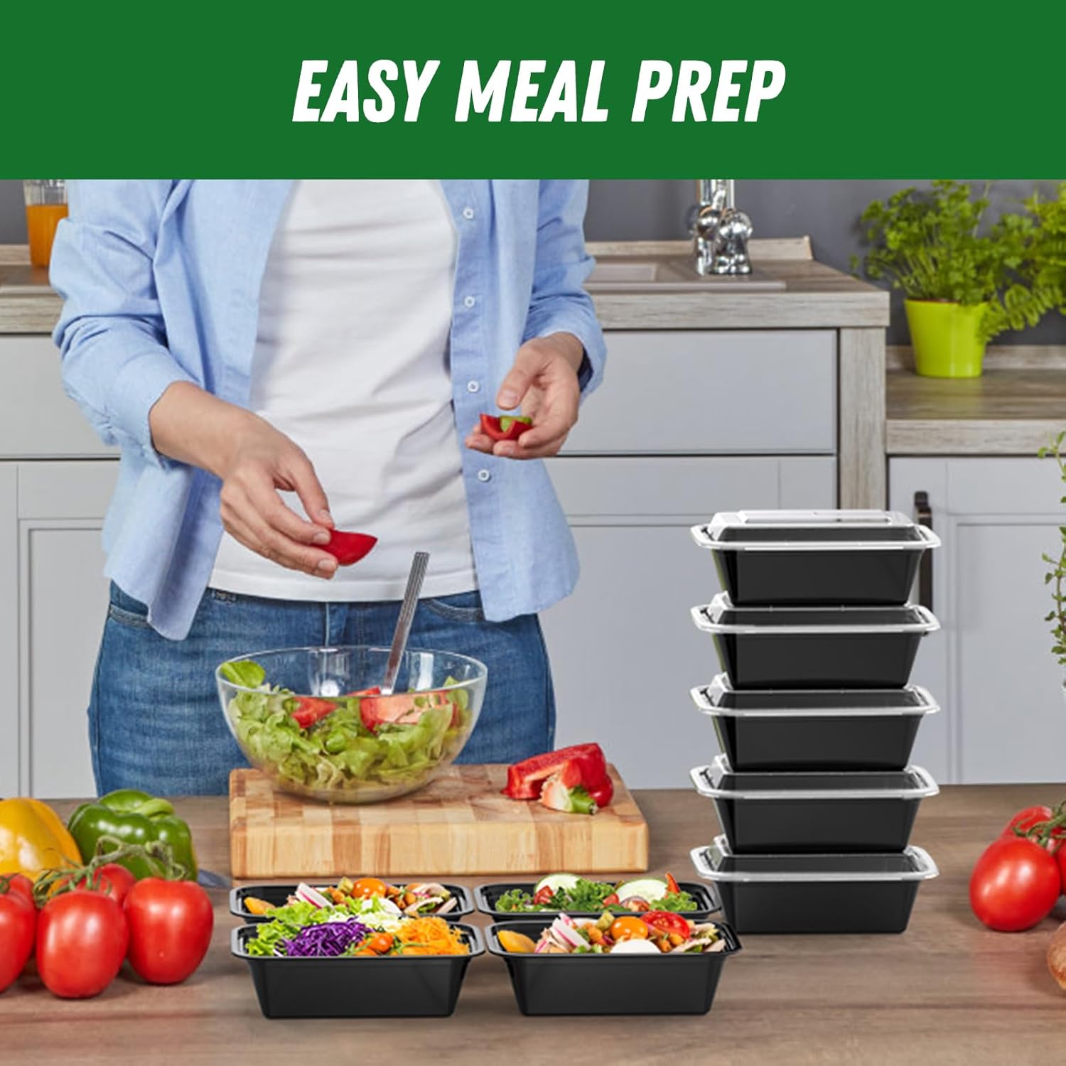 Dealusy 50 Pack (100-Piece) 24 oz Reusable Meal Prep Containers with Lids