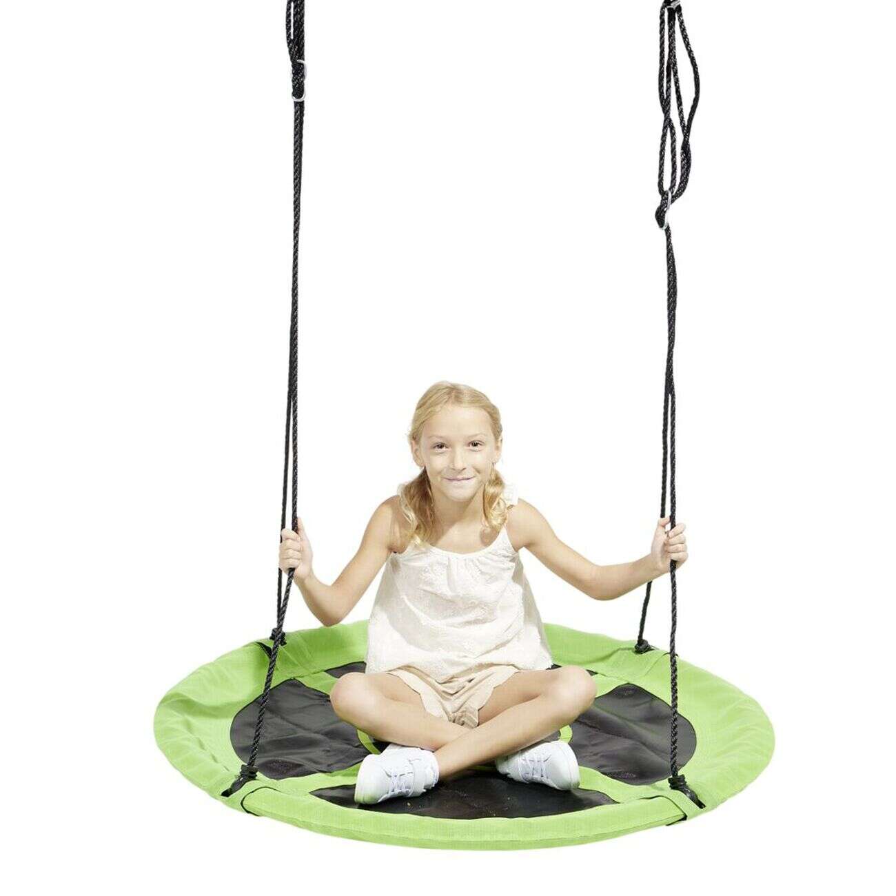 Balançoire ronde nid d'oiseau vert et noir Ø110xH160cm