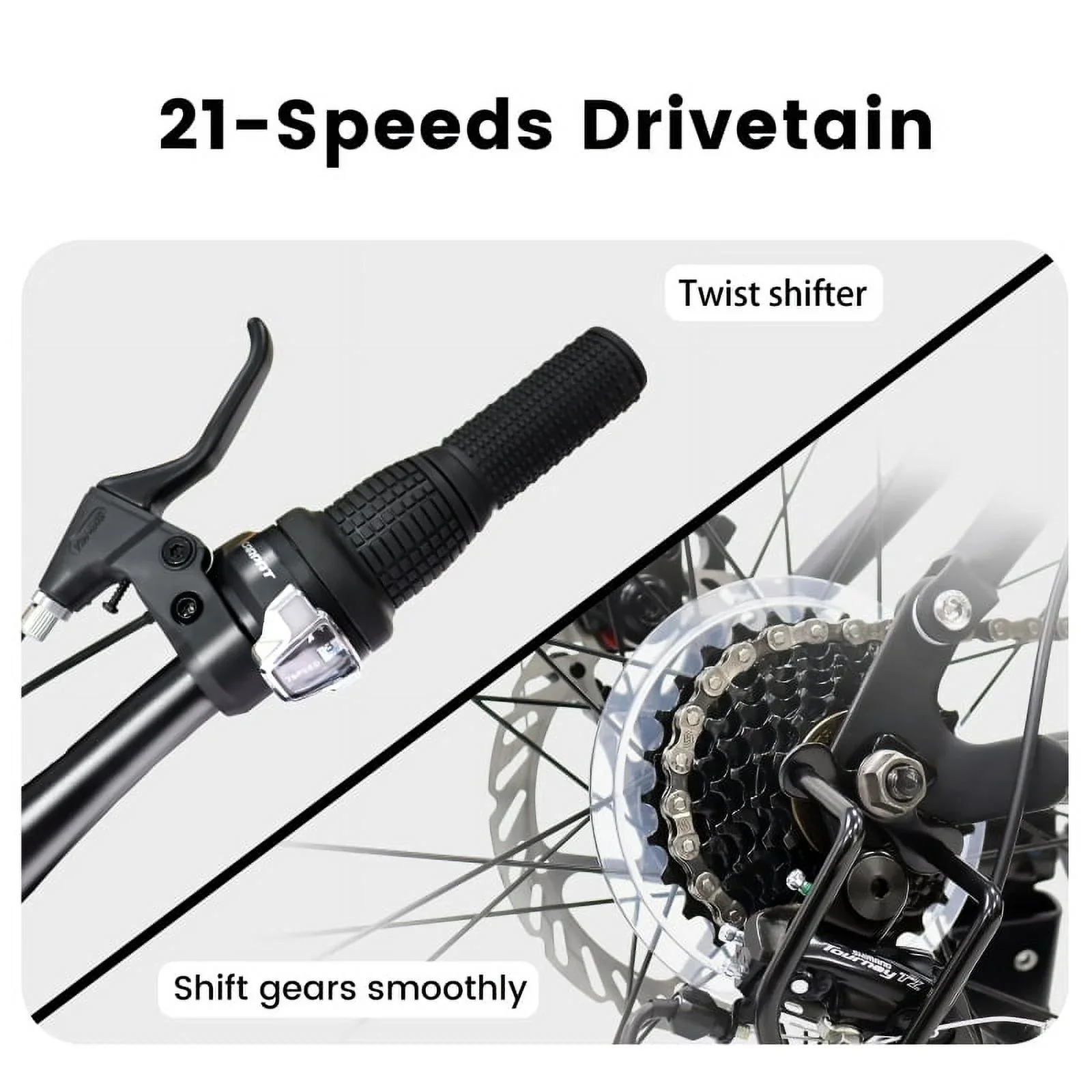 24 Unisex MTB, 21-Speed, Dual Suspension, Disc Brakes, Carbon-Steel Durability, 250 lb Rating, Quick-Adjust Tool Kit, Fits Heights 4'9-5'4