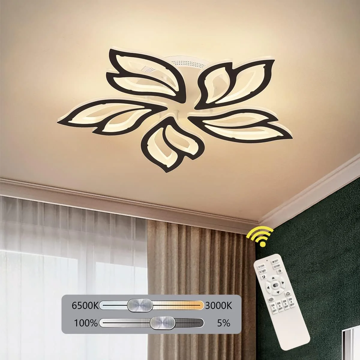 Modern Ceiling Light,40.7 in Dining Room Light Fixture,12 Petals Flower Flush Mount Ceiling Lights Chandelier,Bedroom Living Room Kitchen Office Lighting Fixture,100W,White