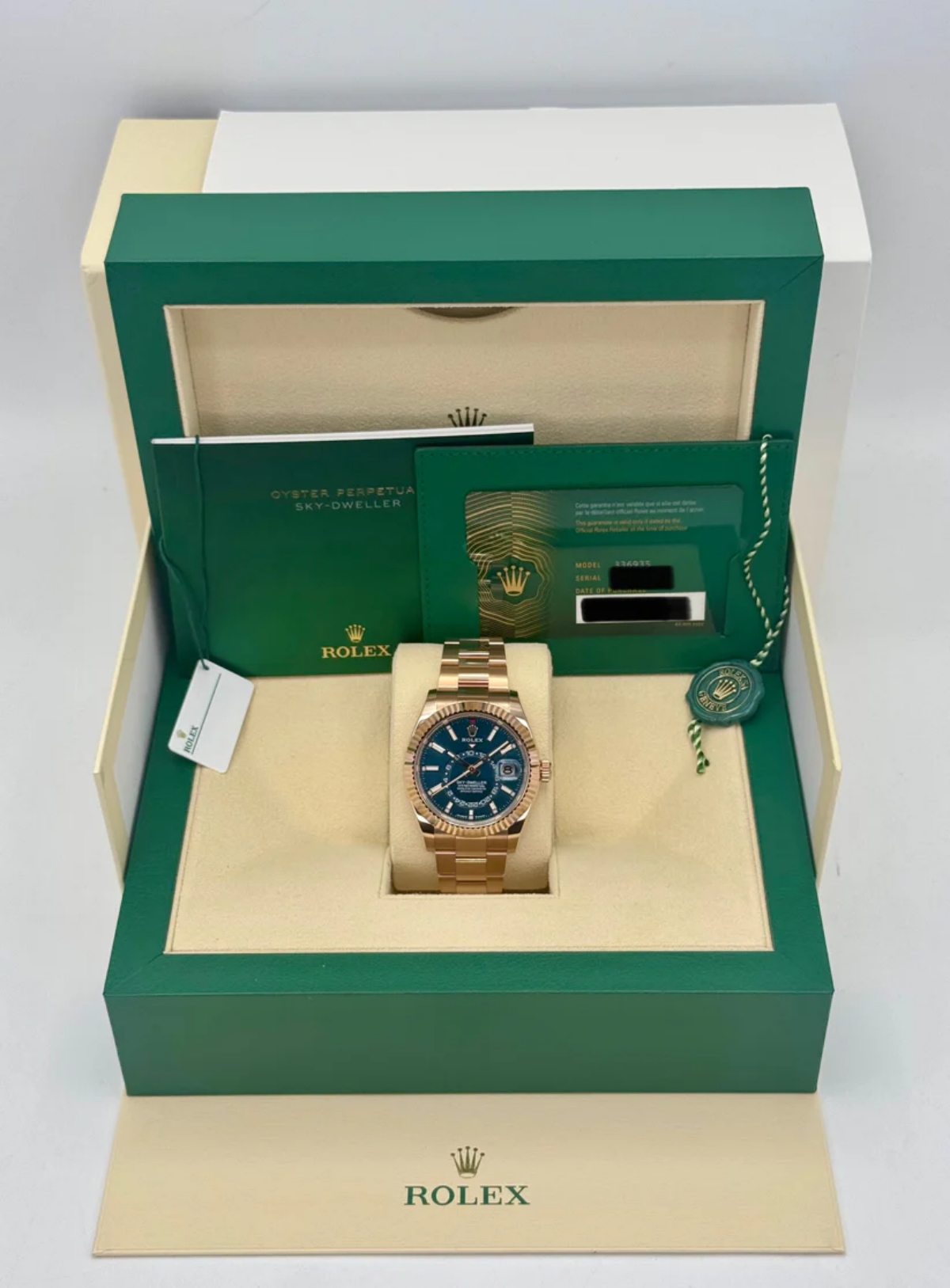 [Super Clone]RLX  Sky-Dweller 42mm Rose Gold Blue Dial Oyster - 336935