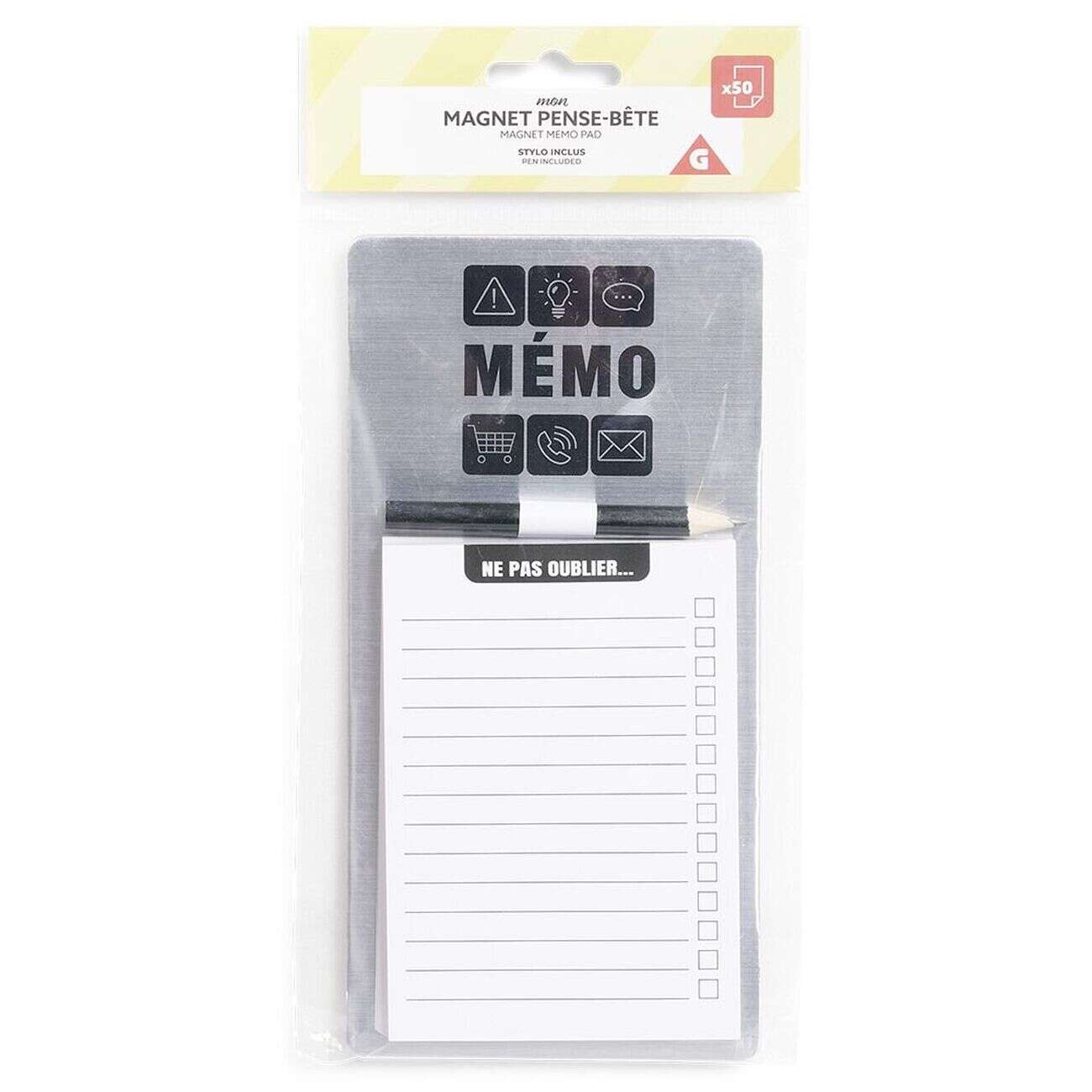 Pense-bête magnétique 50 feuilles mémo + crayon