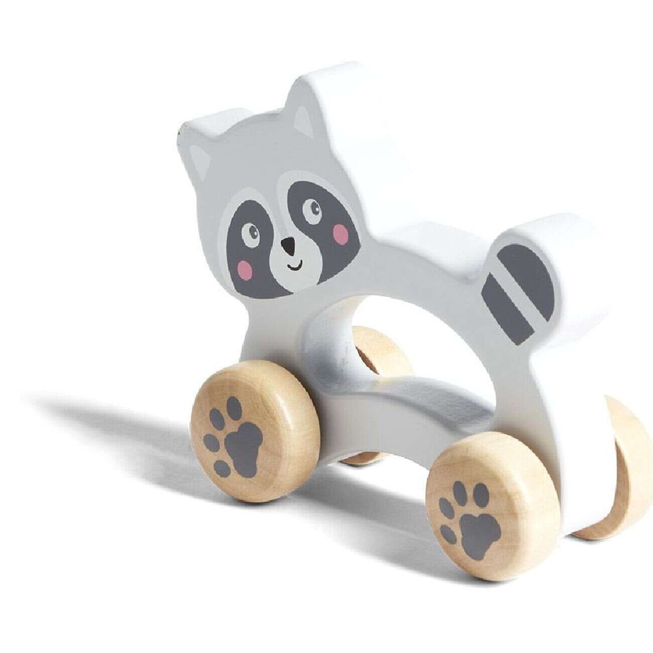 Animal à roulettes raton laveur en bois gris H12cm