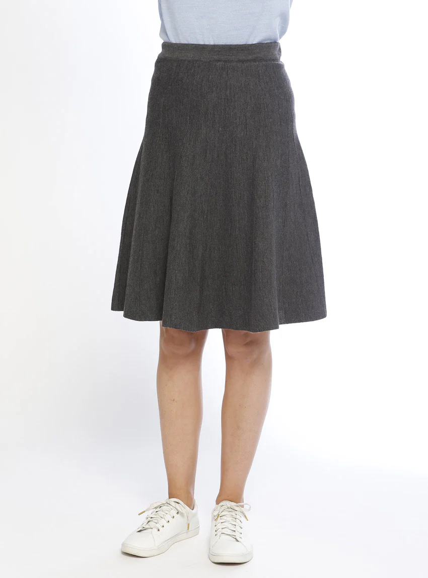 Jupe plissée femme en laine merinos gris anthracite