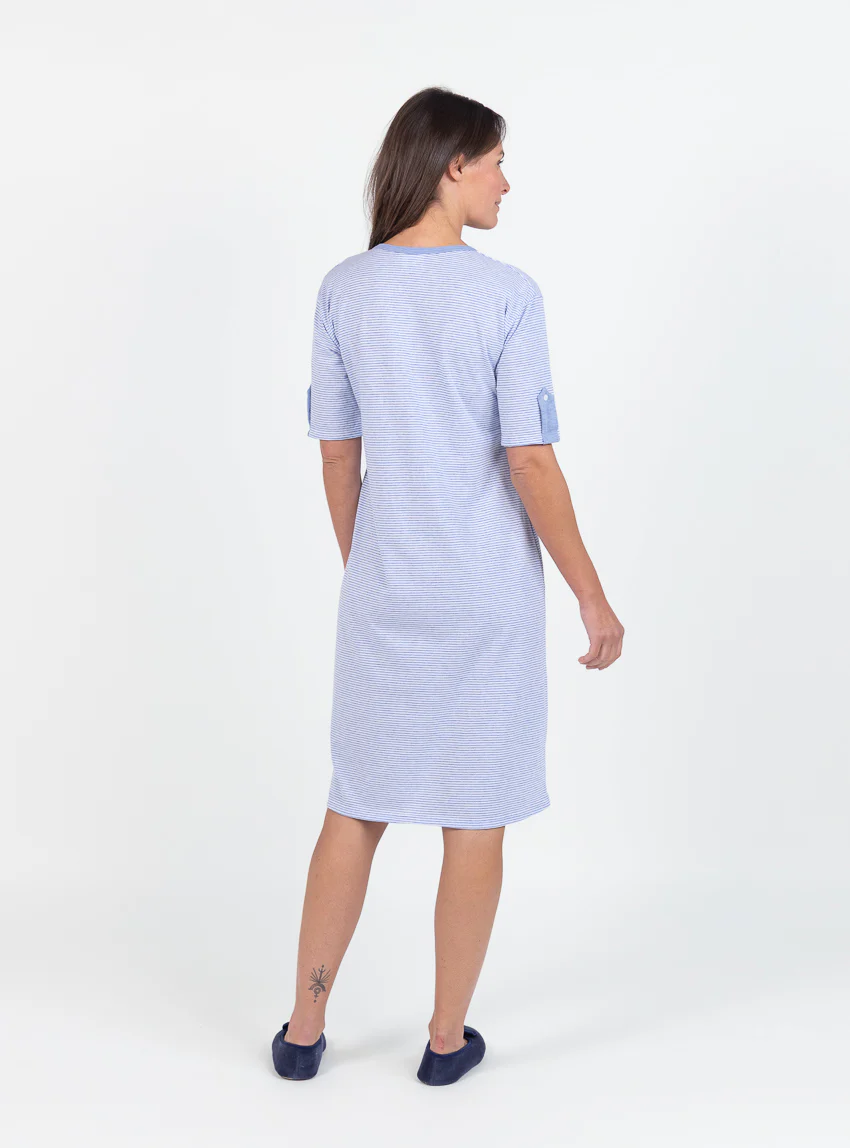 Chemise de nuit femme en coton rayé bleu
