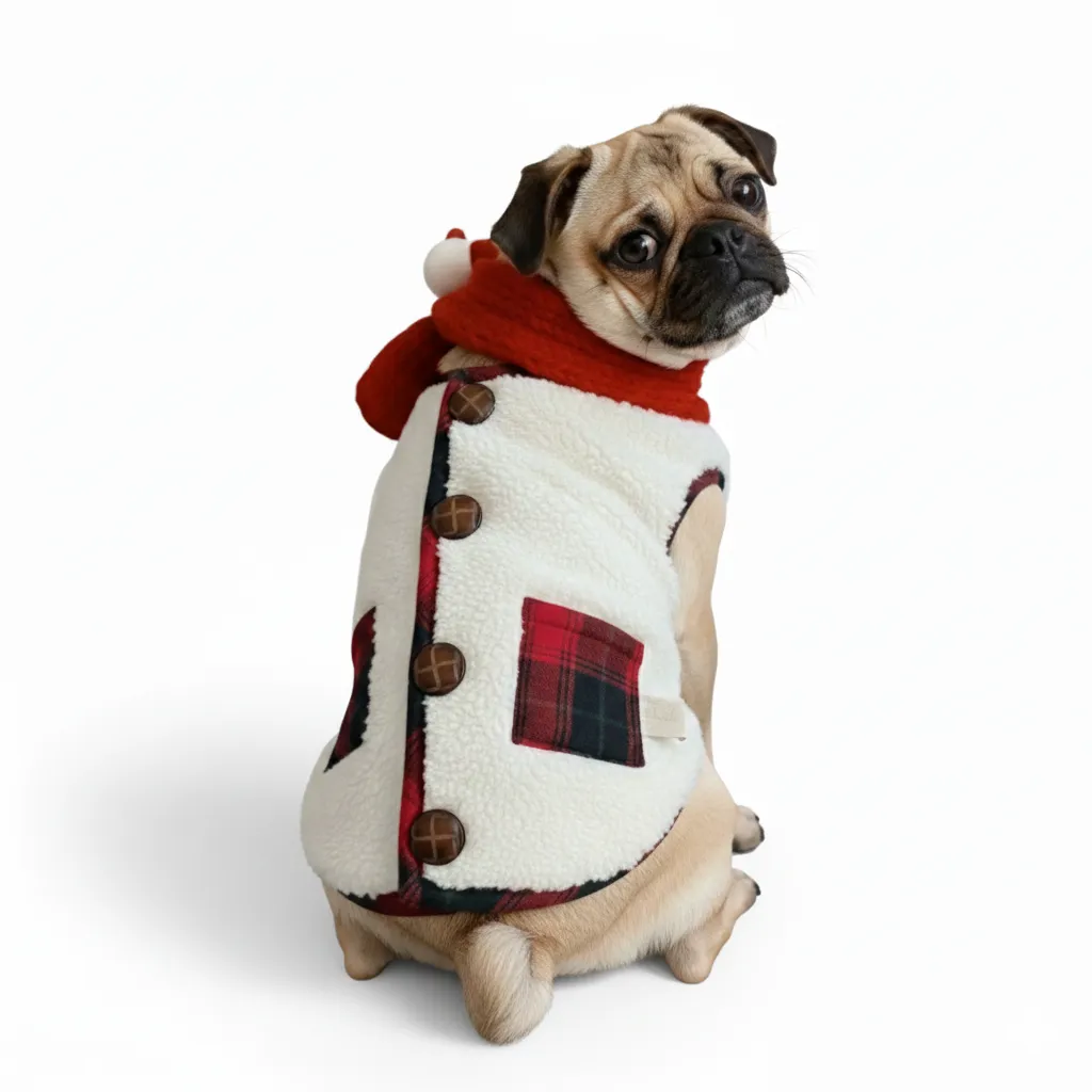 Plaid Winter Dog Jacket with Scarf – Festive and Cozy for the Holidays