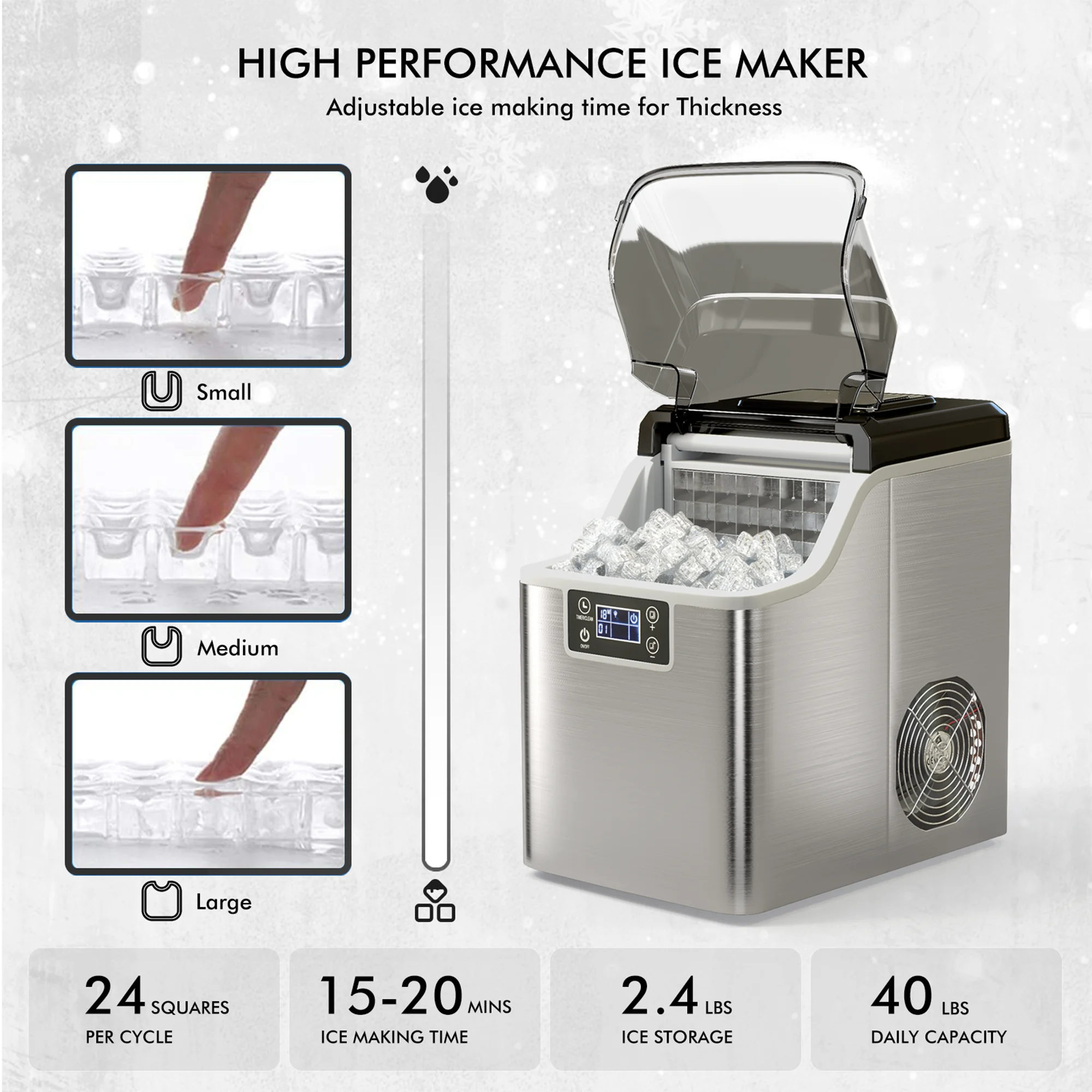 Portable Ice Maker 40Lbs/24H Countertop Self-Cleaning with Ice Scoop and Basket(40 lbs) - Image 7