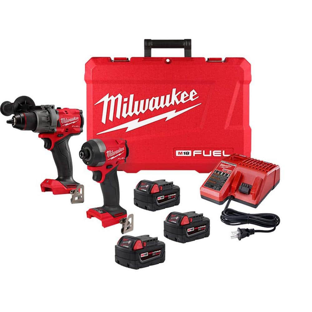 Milwaukee 3697-22-48-11-1850 M18 Fuel 18- V Lithium-Ion Brushless Cordless Hammer Drill and Impact Driver Combo Kit (2-Tool) with (3) 5.0Ah Batteries