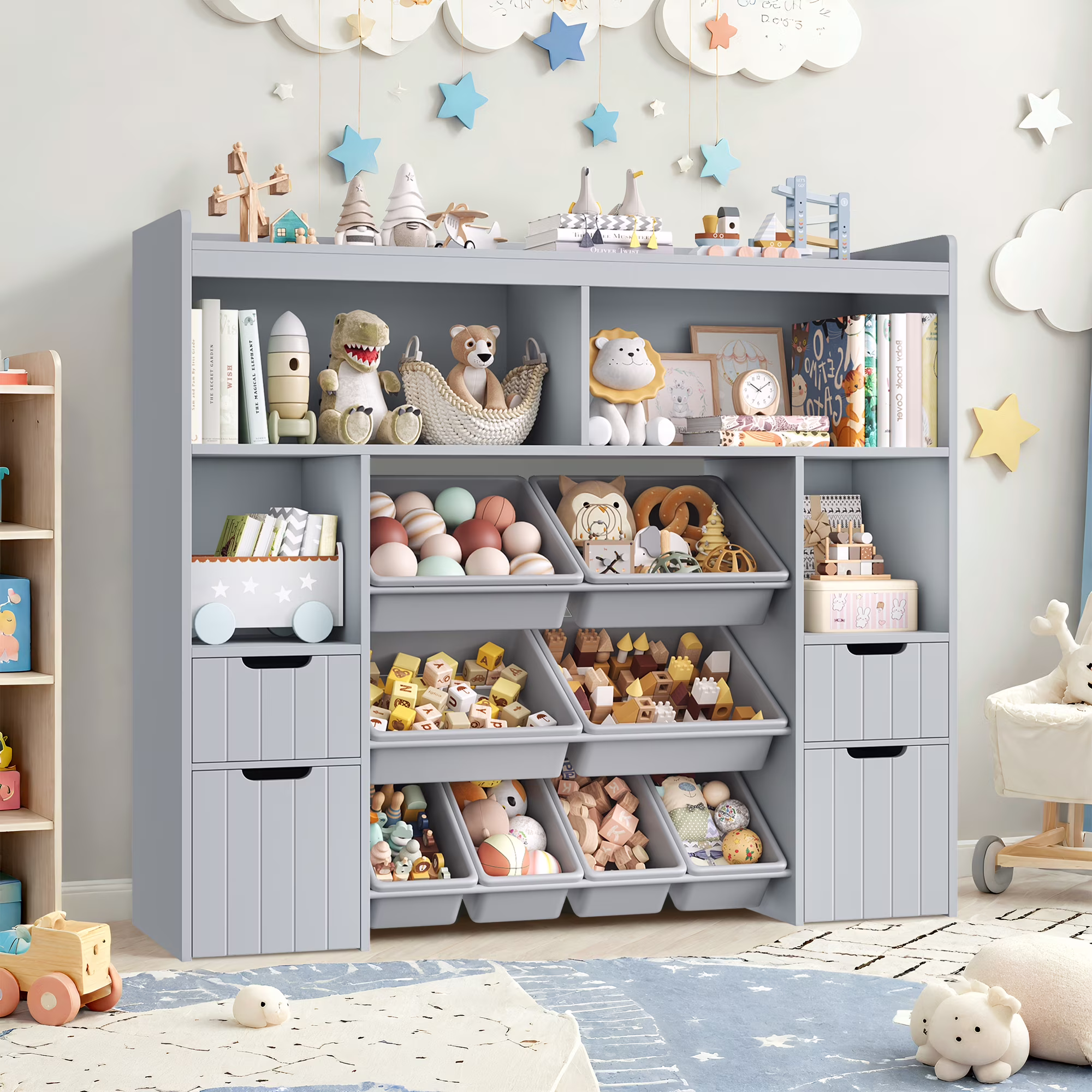 Kids Toy Storage Organizer with Removable Bin, Kids Bookshelf and Bookcase Toy Box with Drawers for Playroom, Classroom, White(White) - Image 3