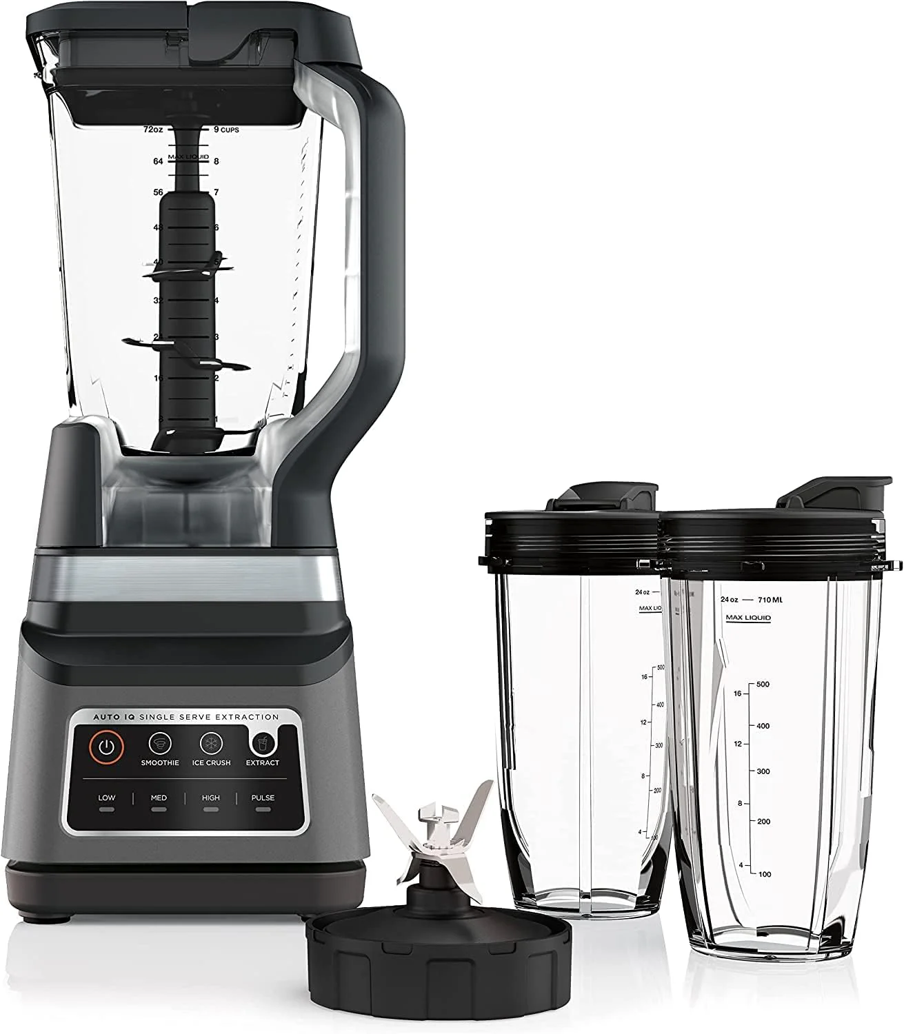 Robot culinaire Professional Plus, 1400 W, 5 fonctions pour smoothies, hachage, pétrissage et plus encore avec Auto IQ, pichet mélangeur de 2,1 L*, bol robot de 1,9 L, (2) gobelets à emporter de 710 ml, gris