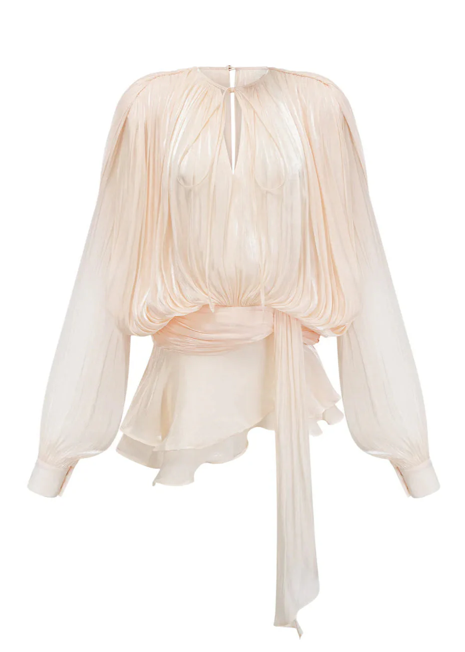 Robe mi-longue en satin champagne Estelle