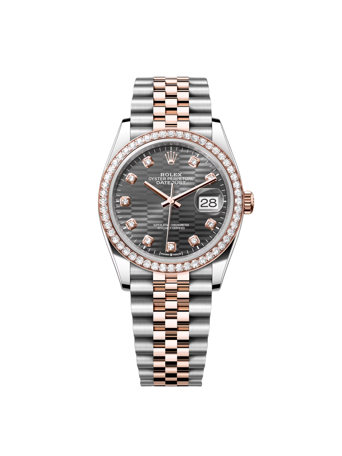 【Super Clone】RLX  Datejust 36mm 126281 Slate Fluted Motif Diamond Dial Diamond Bezel and Oyster Bracelet