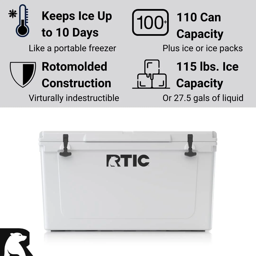 110 QT Ultra-Tough Rotomolded Hard-Sided Ice Chest Cooler, White, Fits 130 Cans(White/110) - Image 4