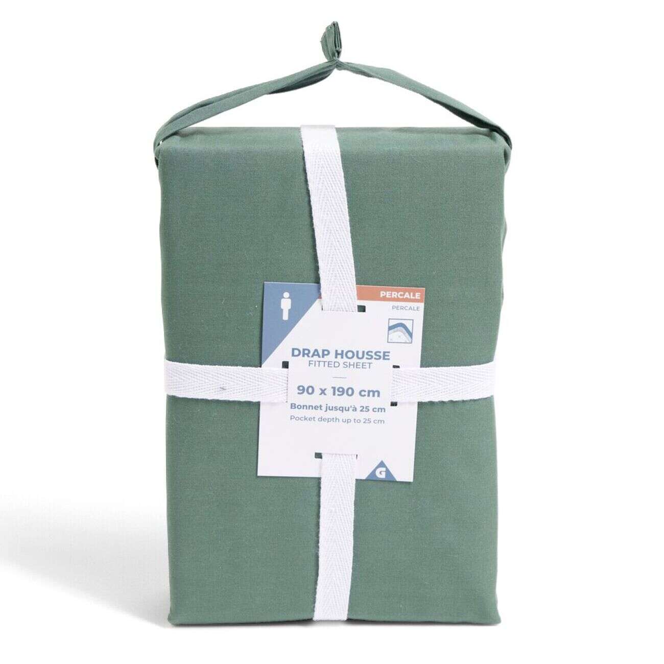 Drap housse 90x190cm 100% coton percale vert