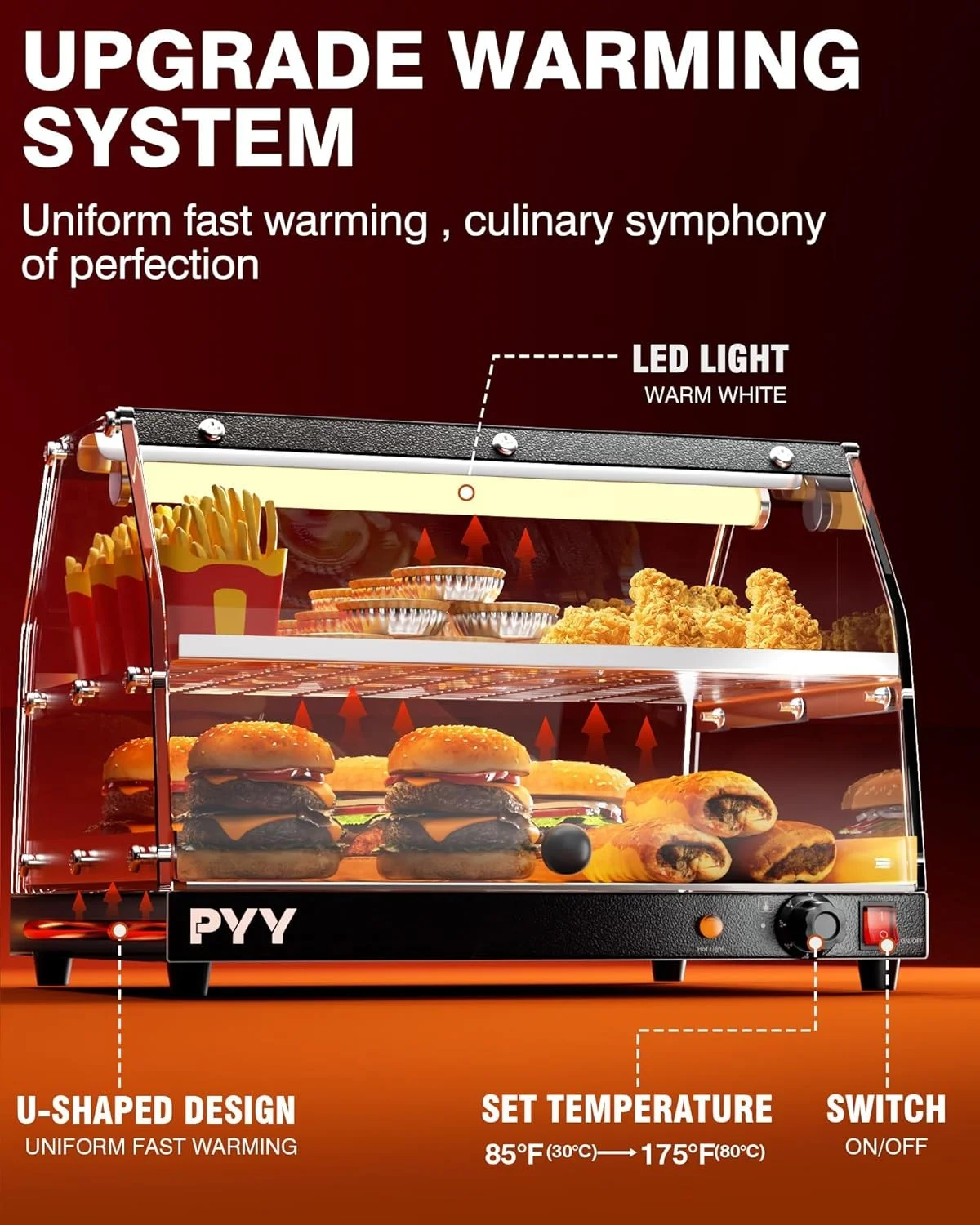 Commercial Food Warmer Display, 2-Tier Electric Countertop Food Warmer with LED Lighting Adjustable Glass Door, Pastry Display Case for Buffet Restaurant Black - Image 3