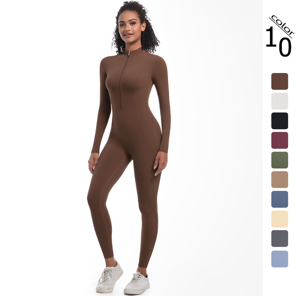Half-zip bodysuit, high-elasticity long yoga wear