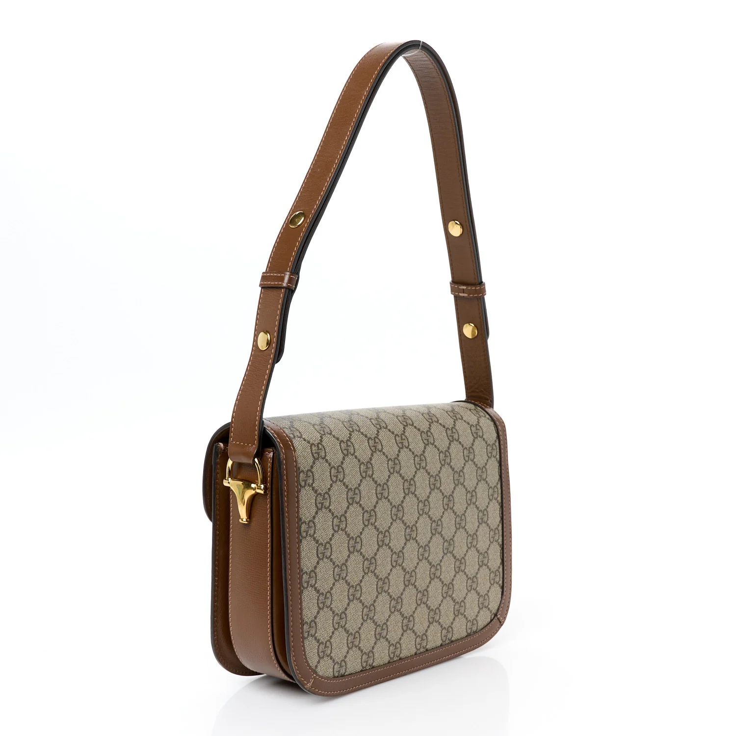 GG Supreme Monogram Azalea Calfskin Horsebit 1955 Shoulder Bag Beige Brown Sugar