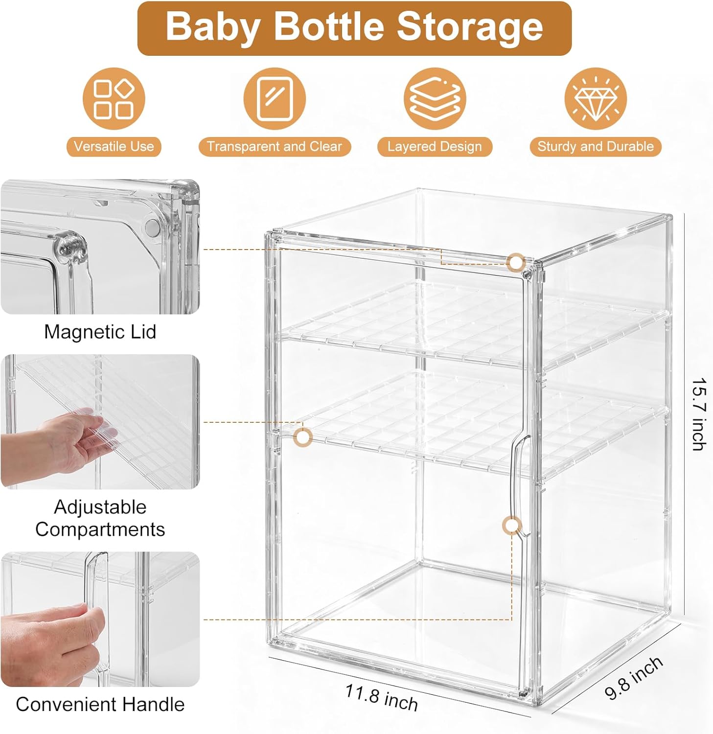 ERTIUANIO Baby Bottle Organizer – 3 Tier Bottle Storage Organizer for Baby Nipples, Pump Parts, Food Jars – Clear Acrylic Bottle Station Organizer for Countertop and Kitchen, Gifts for New Mom