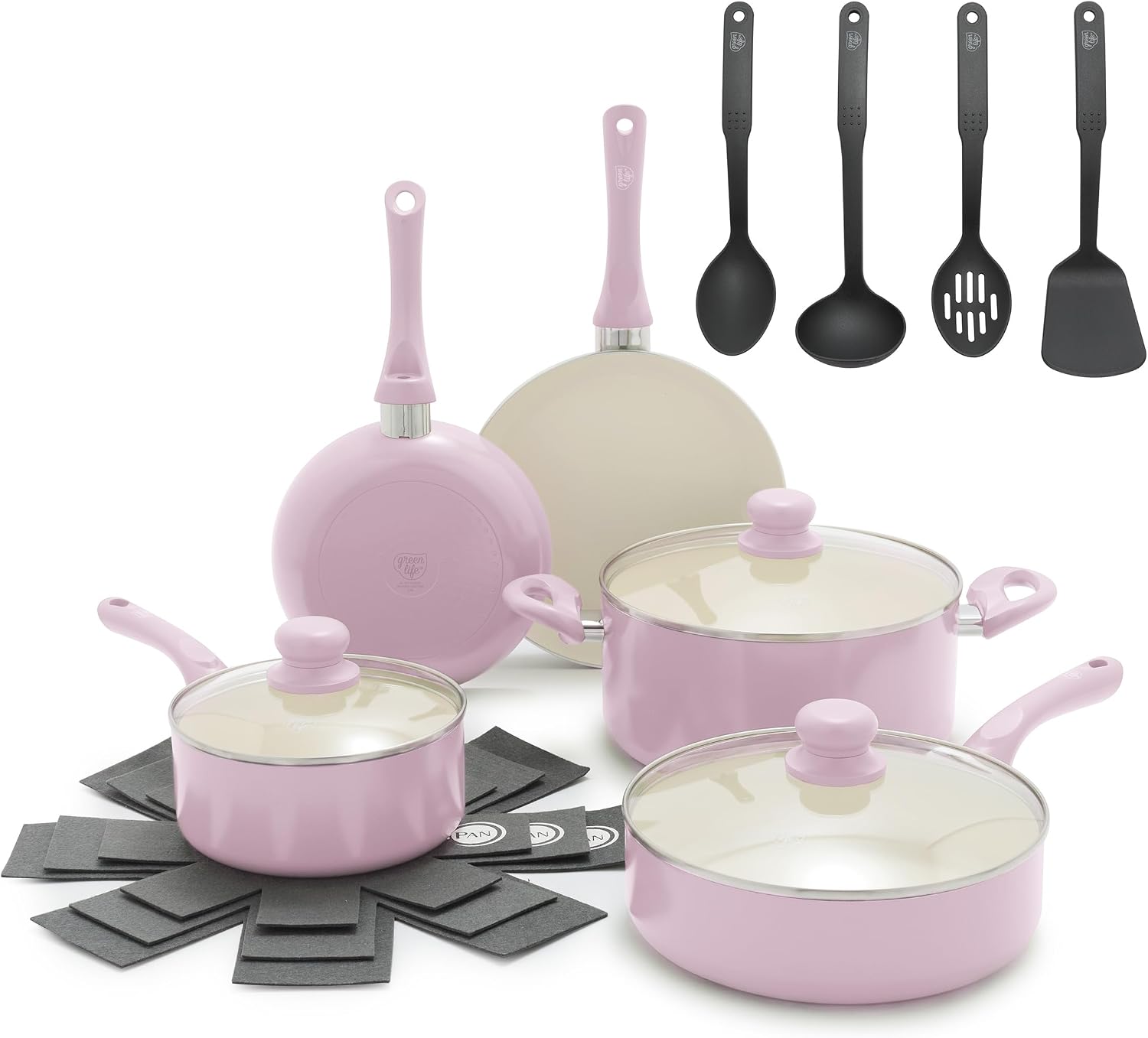 GreenLife 16pc Ceramic Nonstick Pots & Pans Cookware Set, Blush Pink