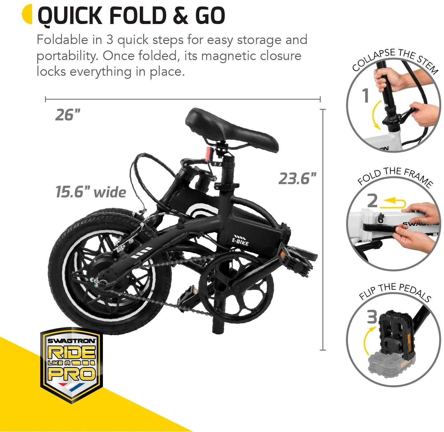 Swagcycle EB5 Pro Plus Lightweight Aluminum Folding Electric Bike with Pedals (Recertified) Image 3