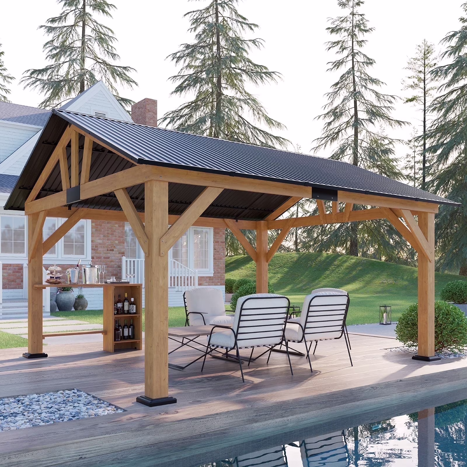 Jocisland Wood Gazebo 10'x12', Wind & Rain Resistant Design, Grill Gazebo for Garden, Backyard