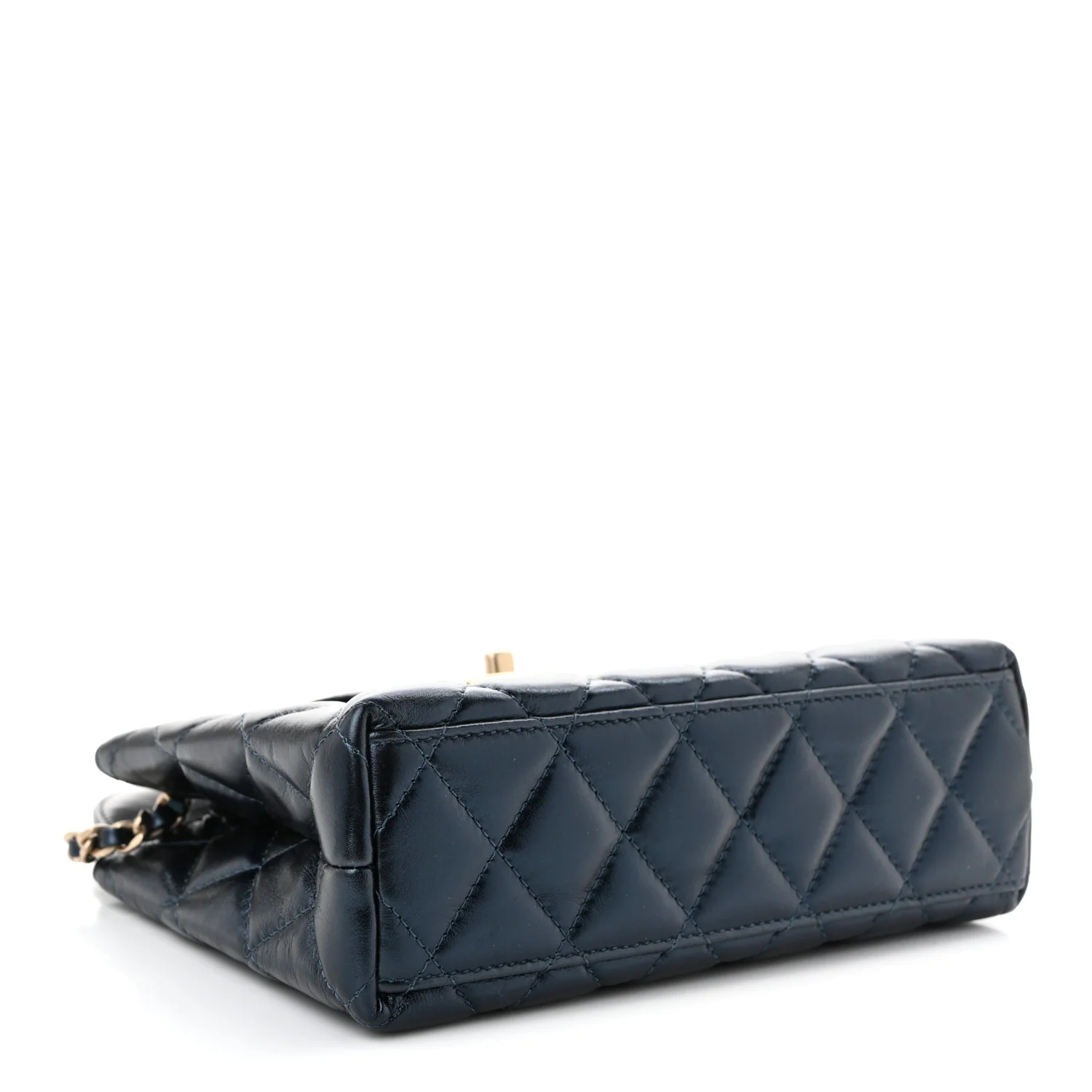 Metallic Aged Calfskin Quilted Nano Kelly Shopper Navy