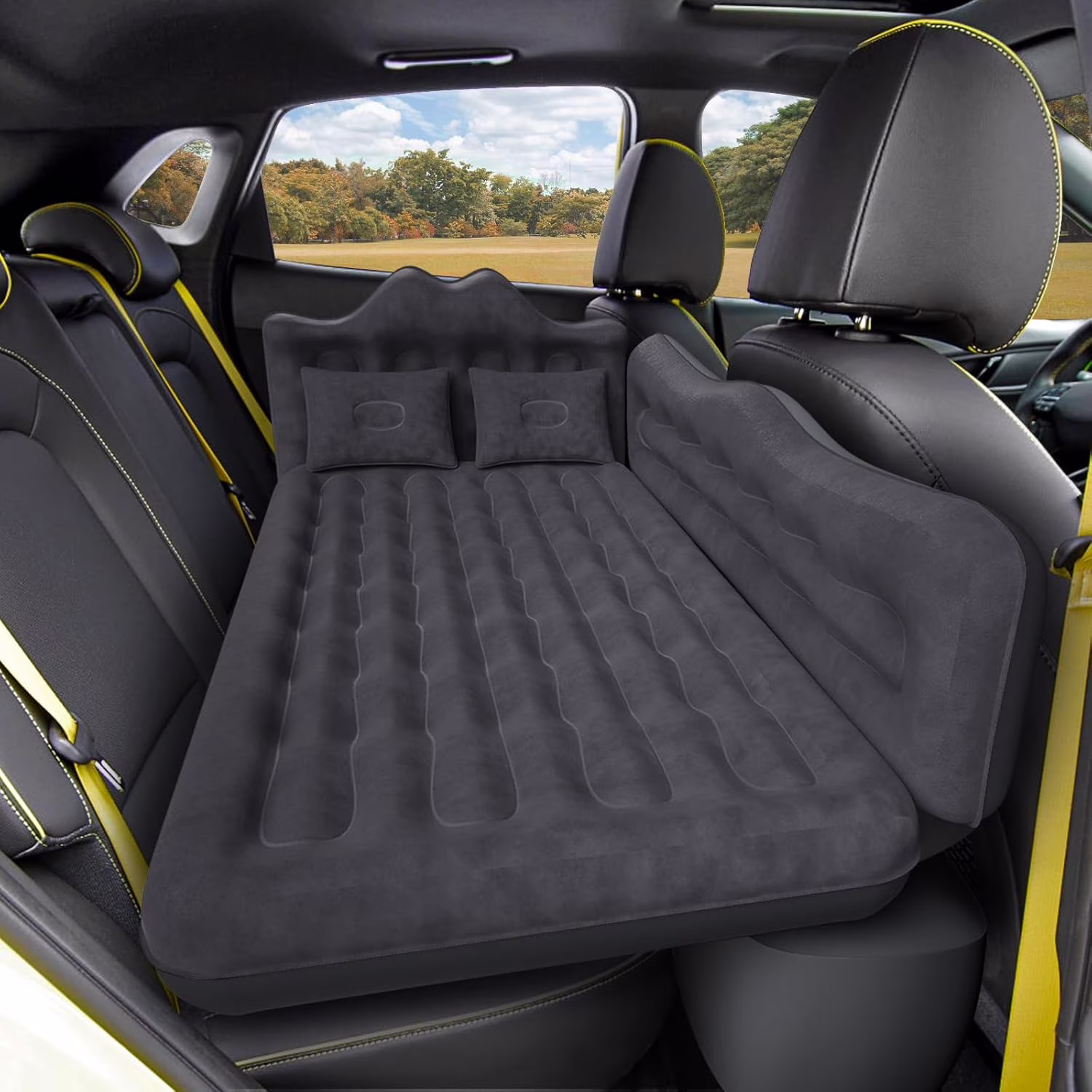 Back Seat Car Air Mattress: Inflatable SUV Car Camping Bed for Truck Van, Thickened Double - Sided Flocking Travel Car Sleeping Pad with Air Pump 2 Pillows