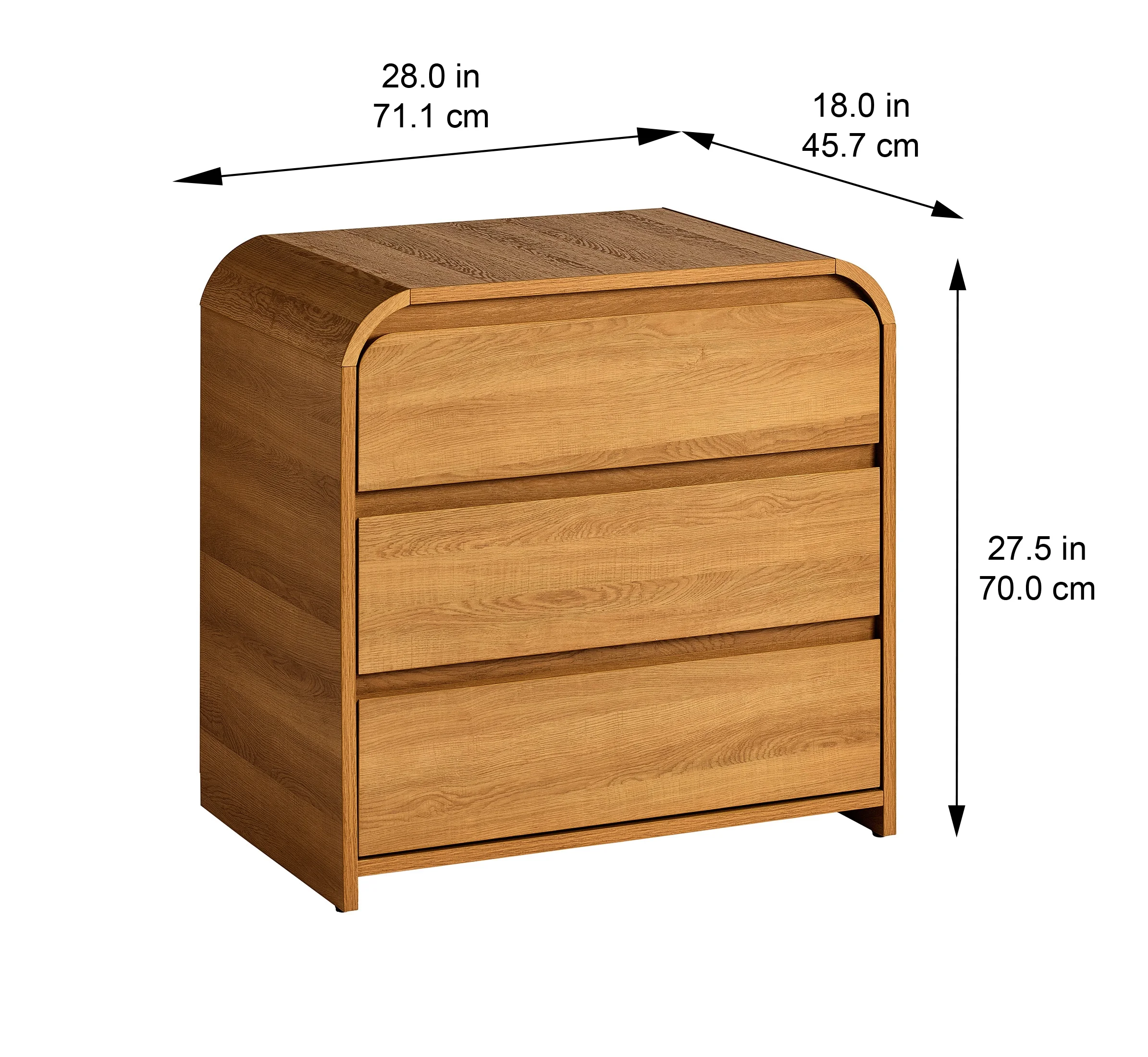 Better Homes & Gardens Juliet 3 Drawer Nightstand with USB, Light Honey