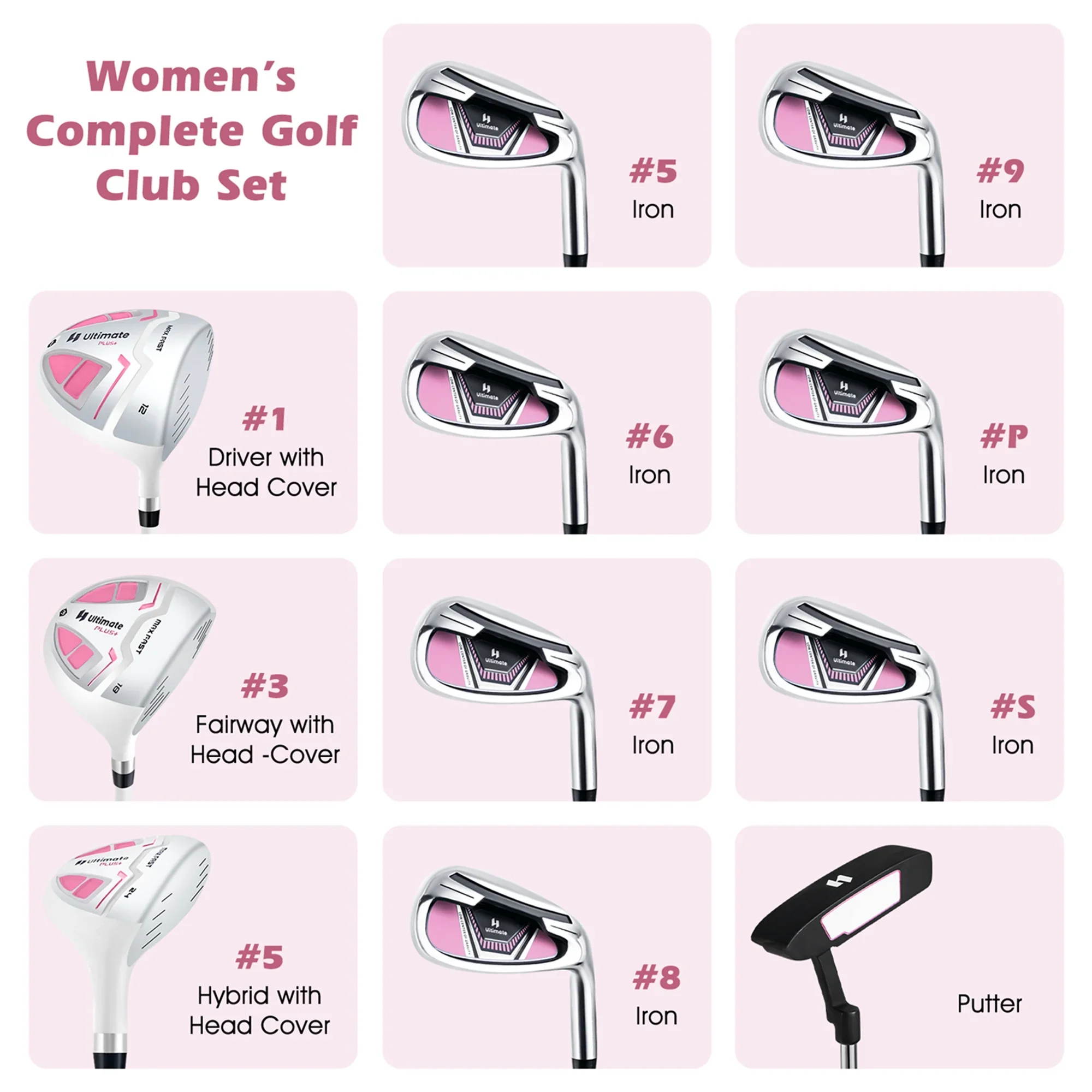 Ultimate Women’s Complete Golf Club Set Golf Club Package Set w/ Rain Hood, Right Hand Purple