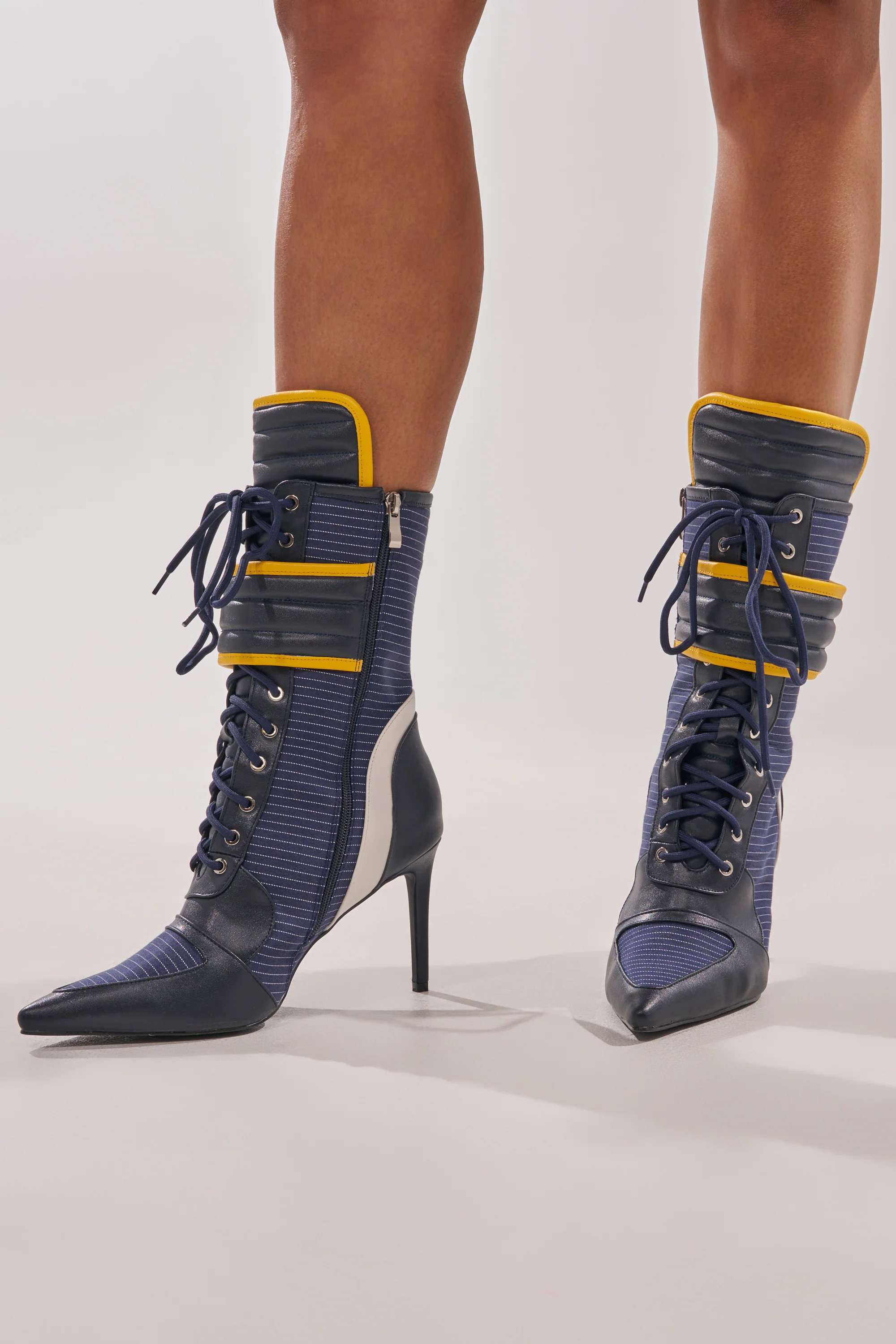 AKIRA GOLD DEMAND NAVY STILETTO BOOTIE - Akira Store