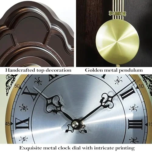 ? 26IN Grandfather Vintage Wall Clock with Pendulum and Chime, Hour/Quarter-Hour Chime, Elmwood Frame, Large Vintage Wall Clock for Living Room,Home Decor Gift(Walnut) - Image 4