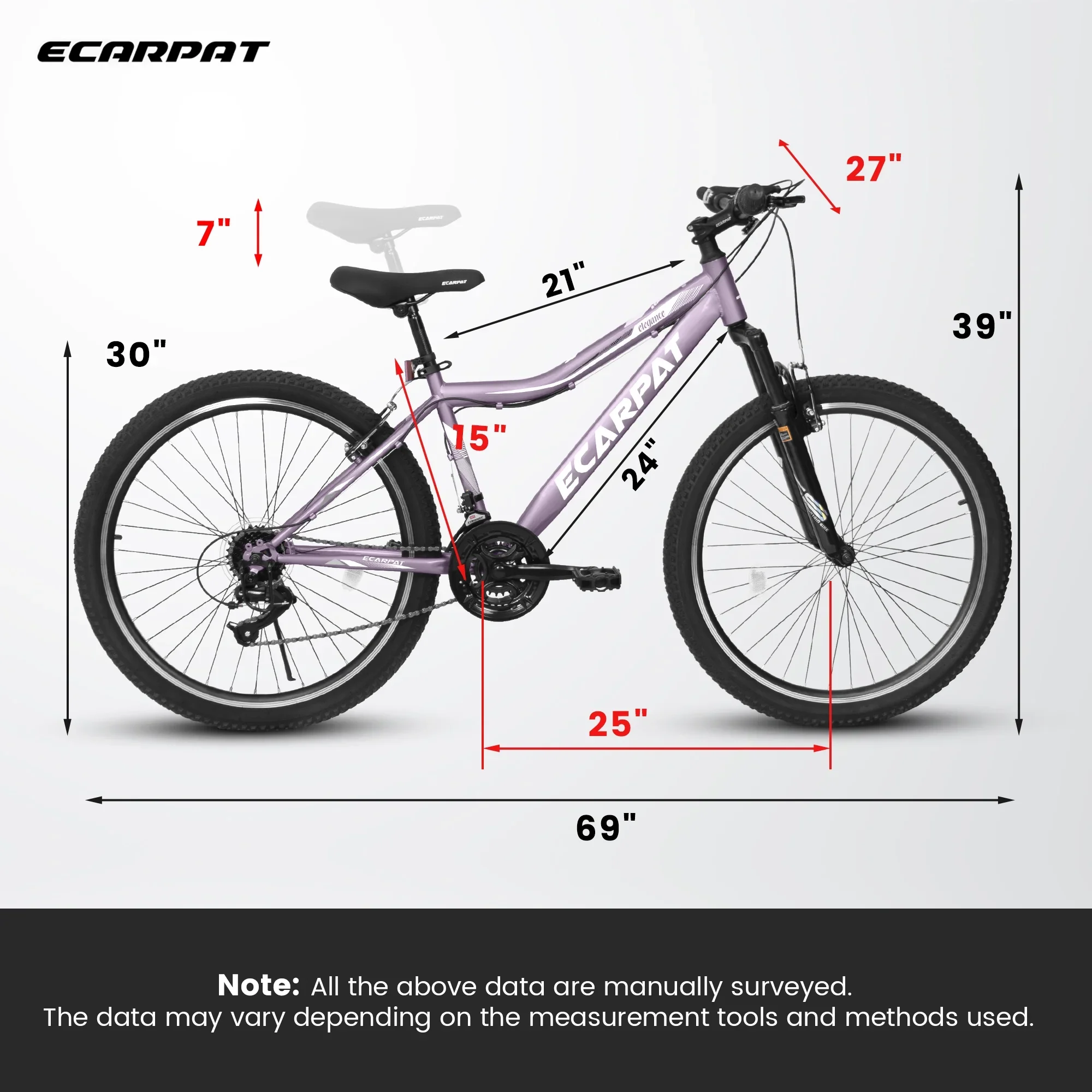 24“/26 Mountain Bike for Women - 21-Speed, Dual Disc Brakes, Front Suspension, All-Terrain Tires, 85% Pre-Assembled Carbon Steel Frame Bicycle