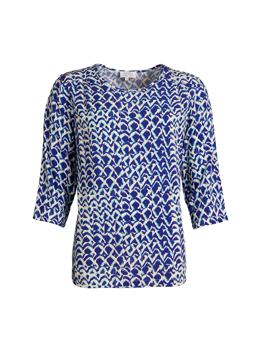 Blouse femme imprimée en viscose bleu atoll