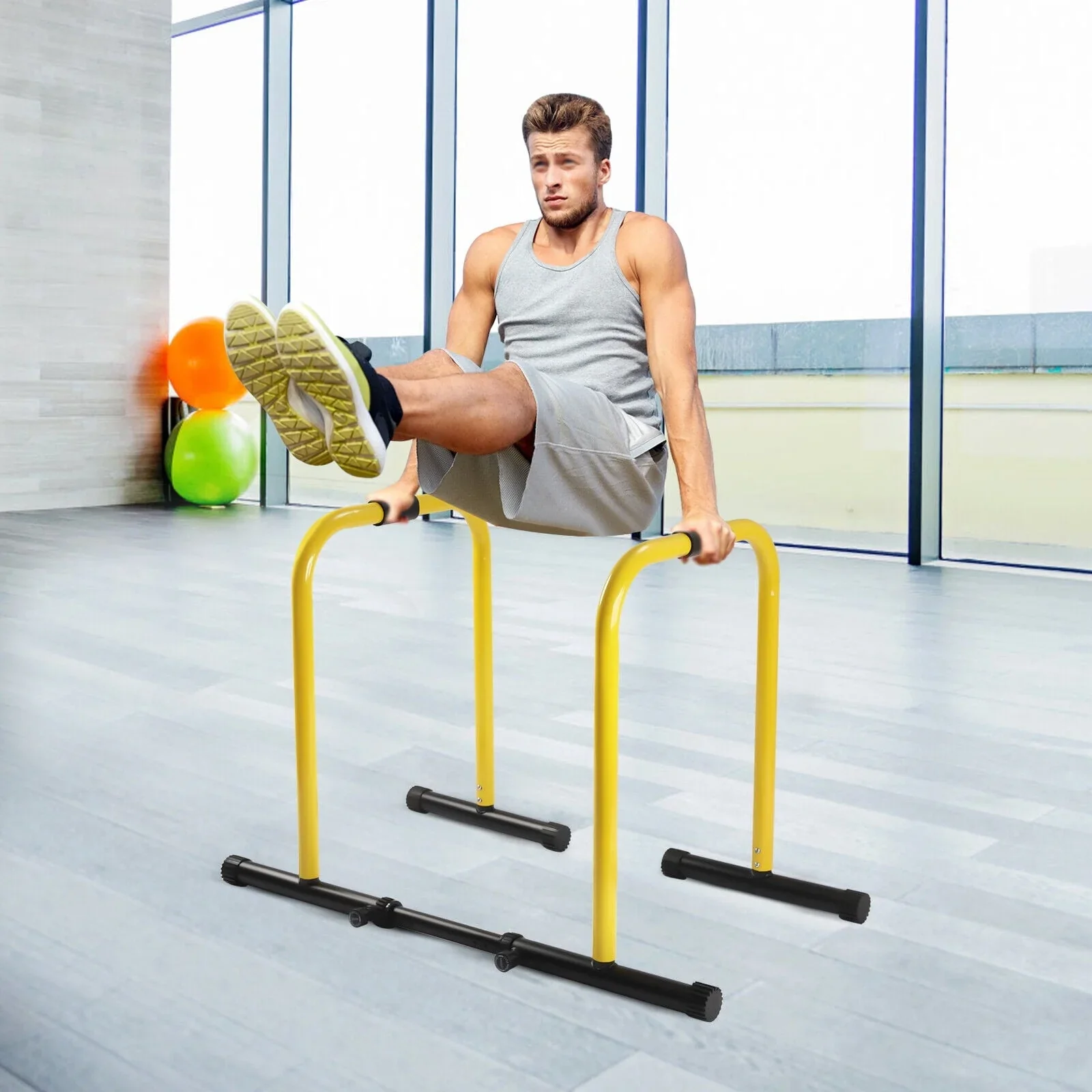 Miumaeov Dip Bar Dip Station Functional Heavy Duty Dip Stands Fitness Workout Dip bar Station Stabilizer Push Up Stand Adjustable Height 440LBS Loading Capacity