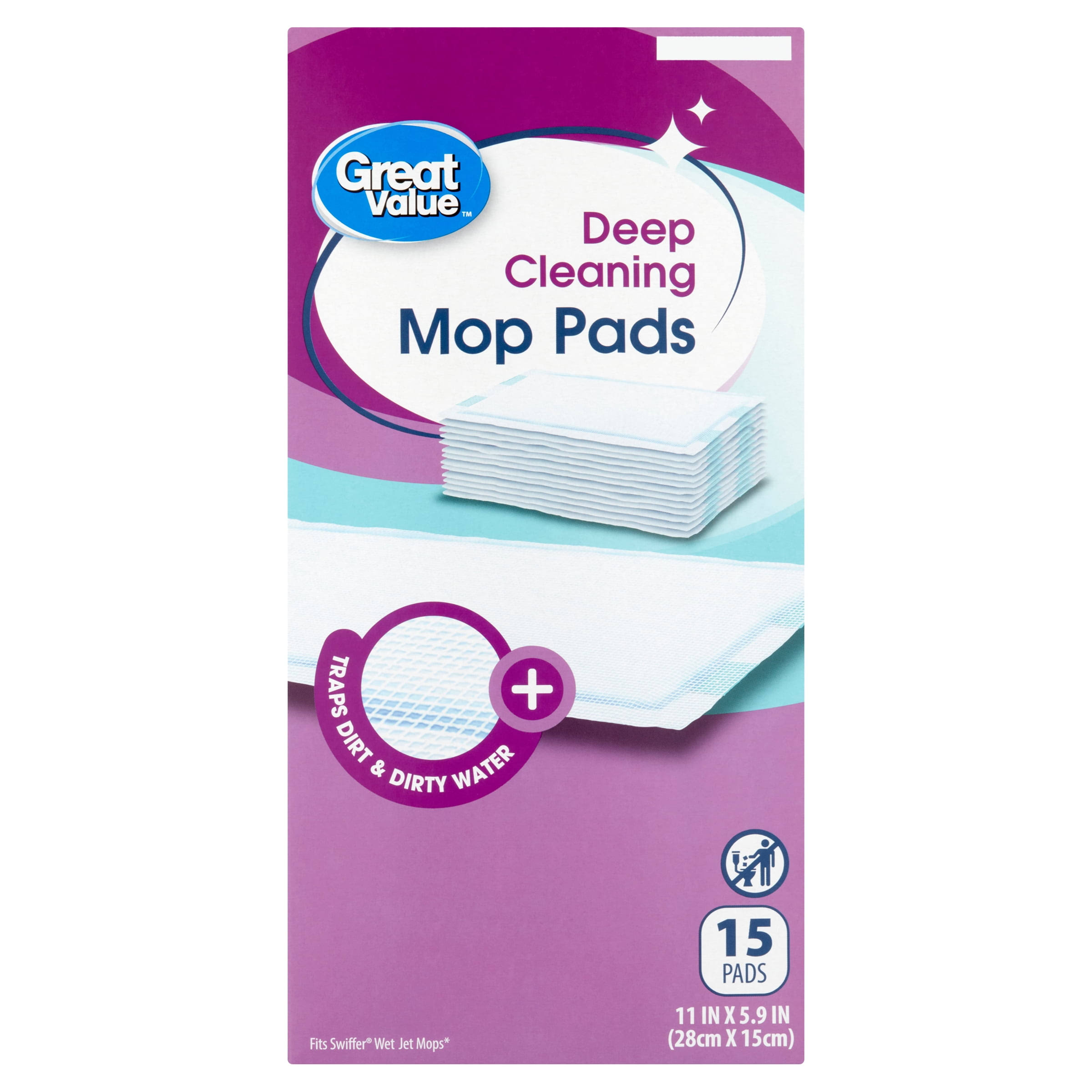 Great Value Deep Clean Mop Pads, 15 Count, Size: 15 Count, Deep Cleaning Mop Pads