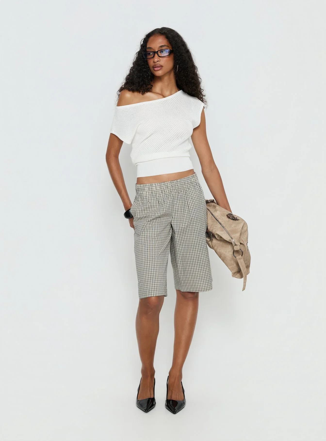 Sevigney Long Elasticated Shorts Cream Check