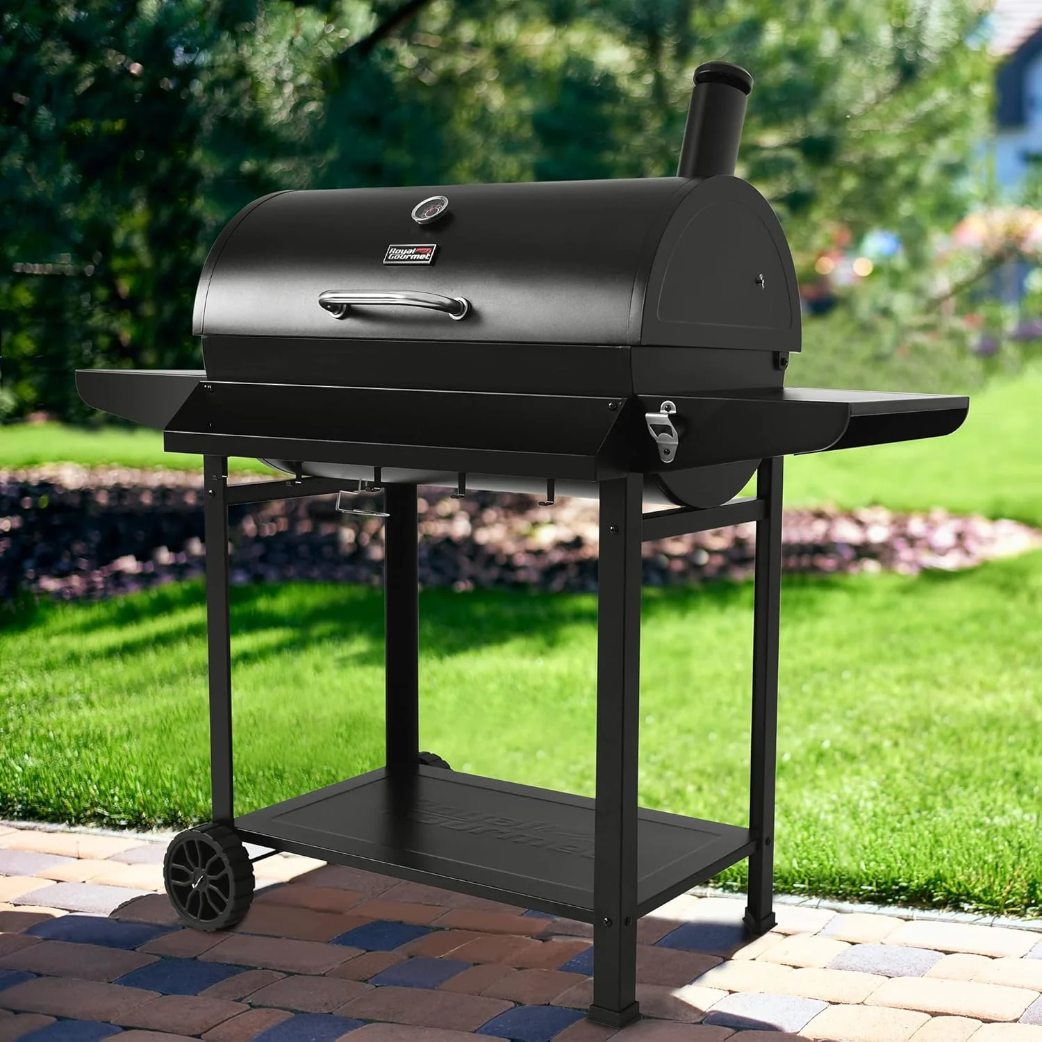 Barbecue à charbon Royal Gourmet CC1830T de 76 cm (30 pouces) avec grille de maintien au chaud et panier de rangement avant, surface de cuisson de 4 100 cm² (627 pouces carrés) pour barbecue en extérieur, noir.