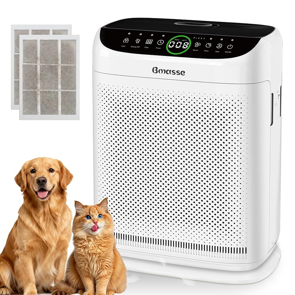 Air Purifiers for Home Pets Large Room Up to 3000 Ft²,HEPA Air Cleaner with Washable Double-Side Filter, PM2.5 Air Quality Monitor,15dB Sleep Mode for Bedroom Odor Dust Pollen,White