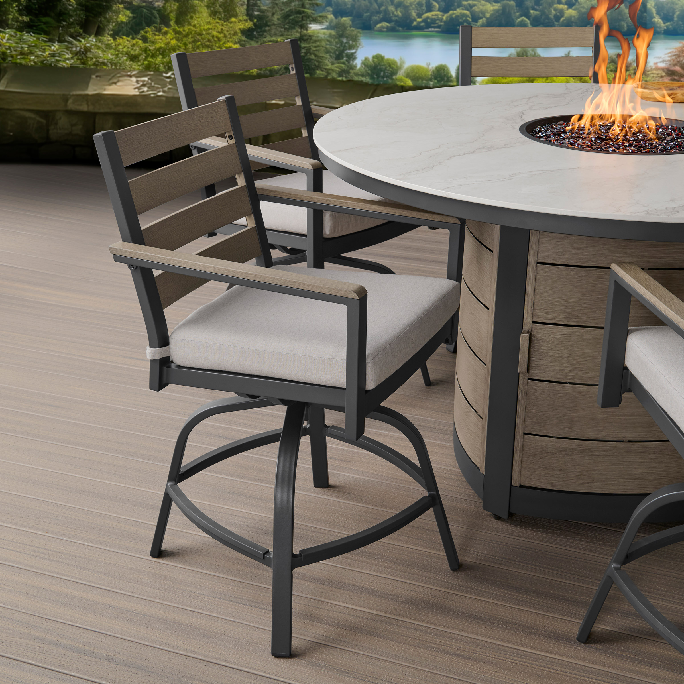 Nicolet 7-piece Fire Outdoor Patio High Dining Set - Image 6