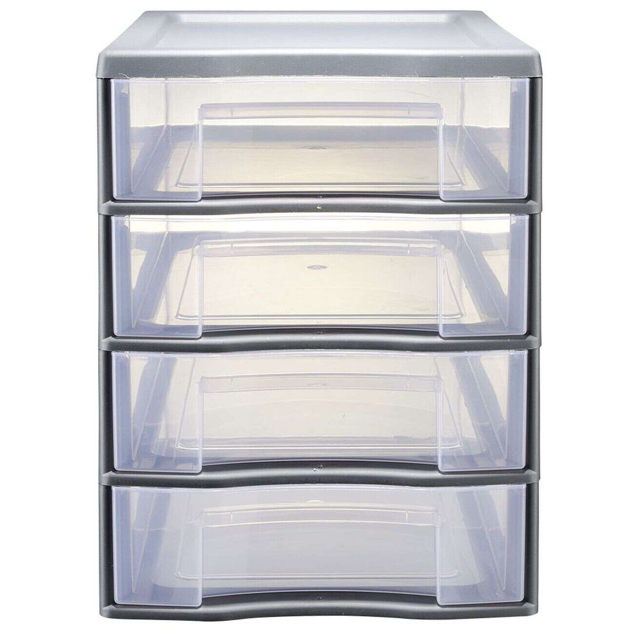 Tour de rangement 4 tiroirs format A4 transparent et gris